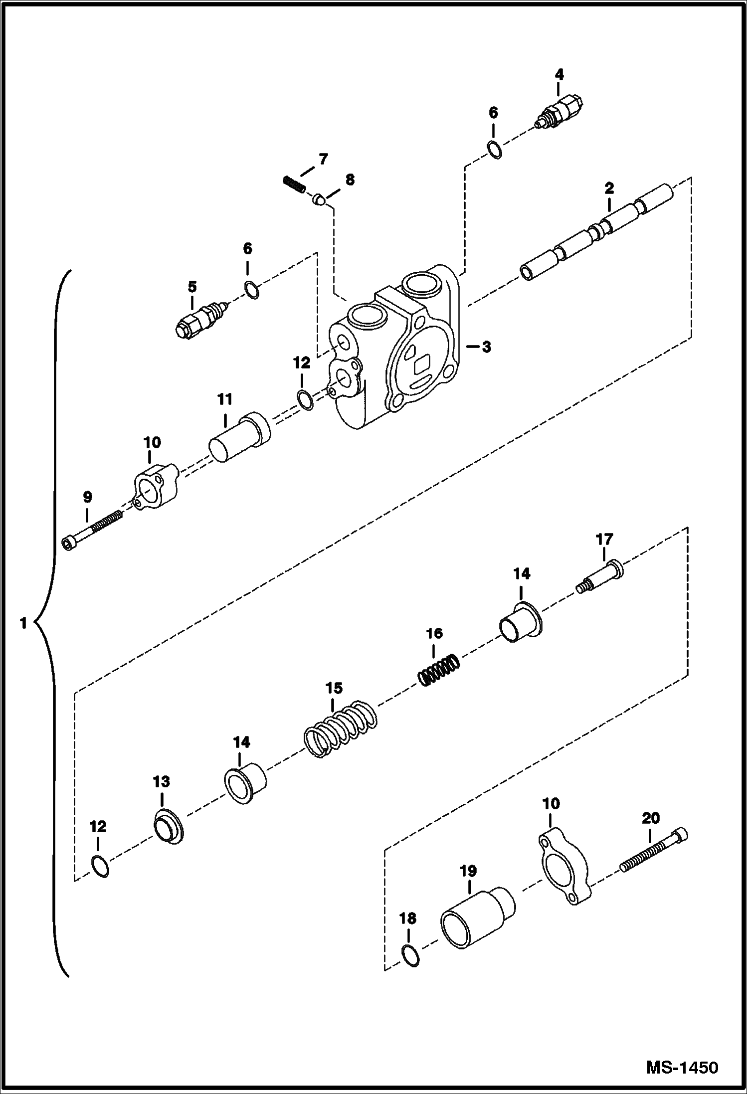 Схема запчастей Bobcat 334 - VALVE SECTION (Bucket) (S/N 232512782 & Below, 232711433 & Below, 232612157 & Below) HYDRAULIC SYSTEM