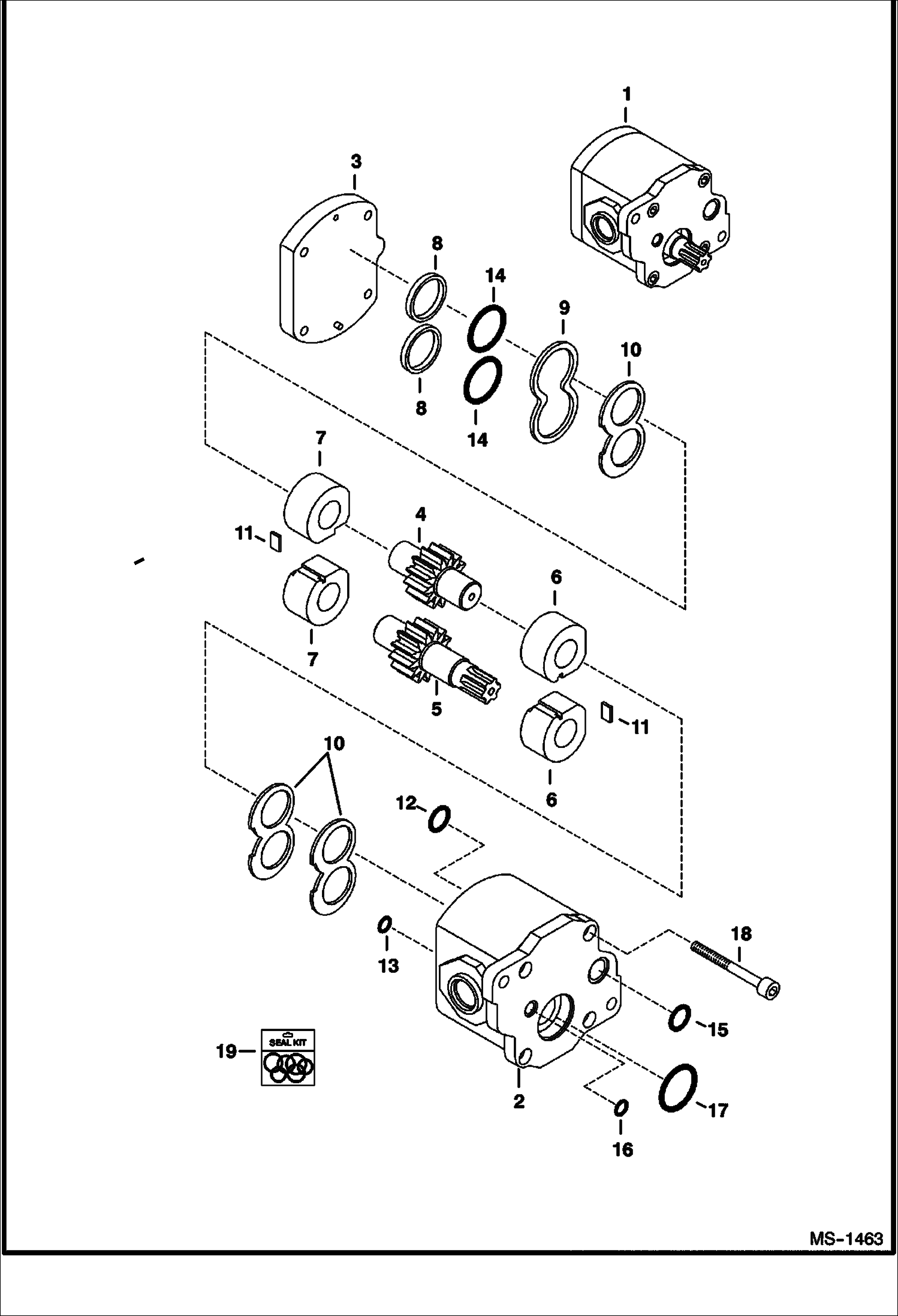 Схема запчастей Bobcat 325 - GEAR PUMP (Original Design)(2 Piece Housing) HYDRAULIC SYSTEM