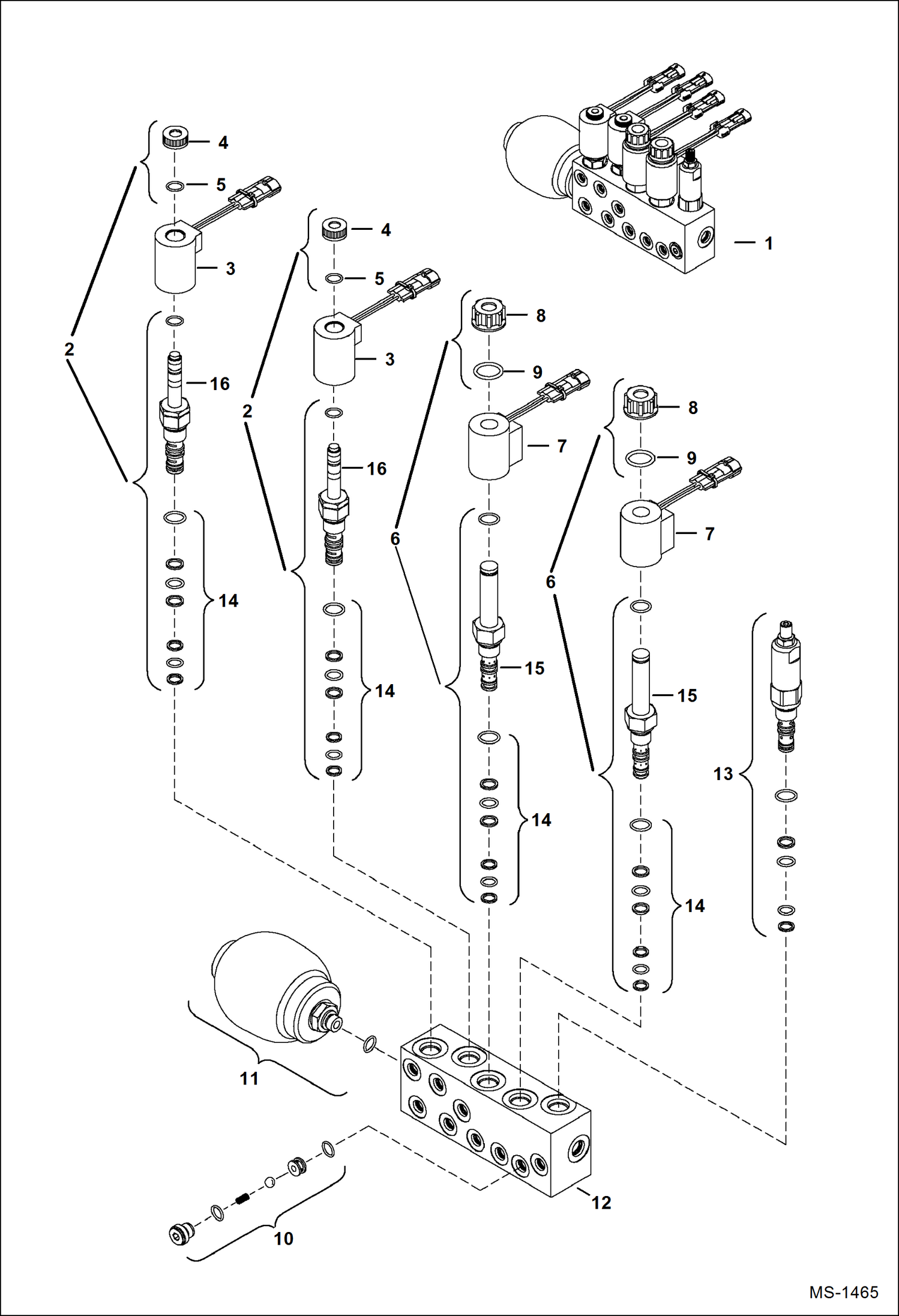 Схема запчастей Bobcat 331 - MANIFOLD ASSY (331) 234316023 & Above, (331E) 234413149 & Above, (334) 234514933 & Above HYDRAULIC SYSTEM