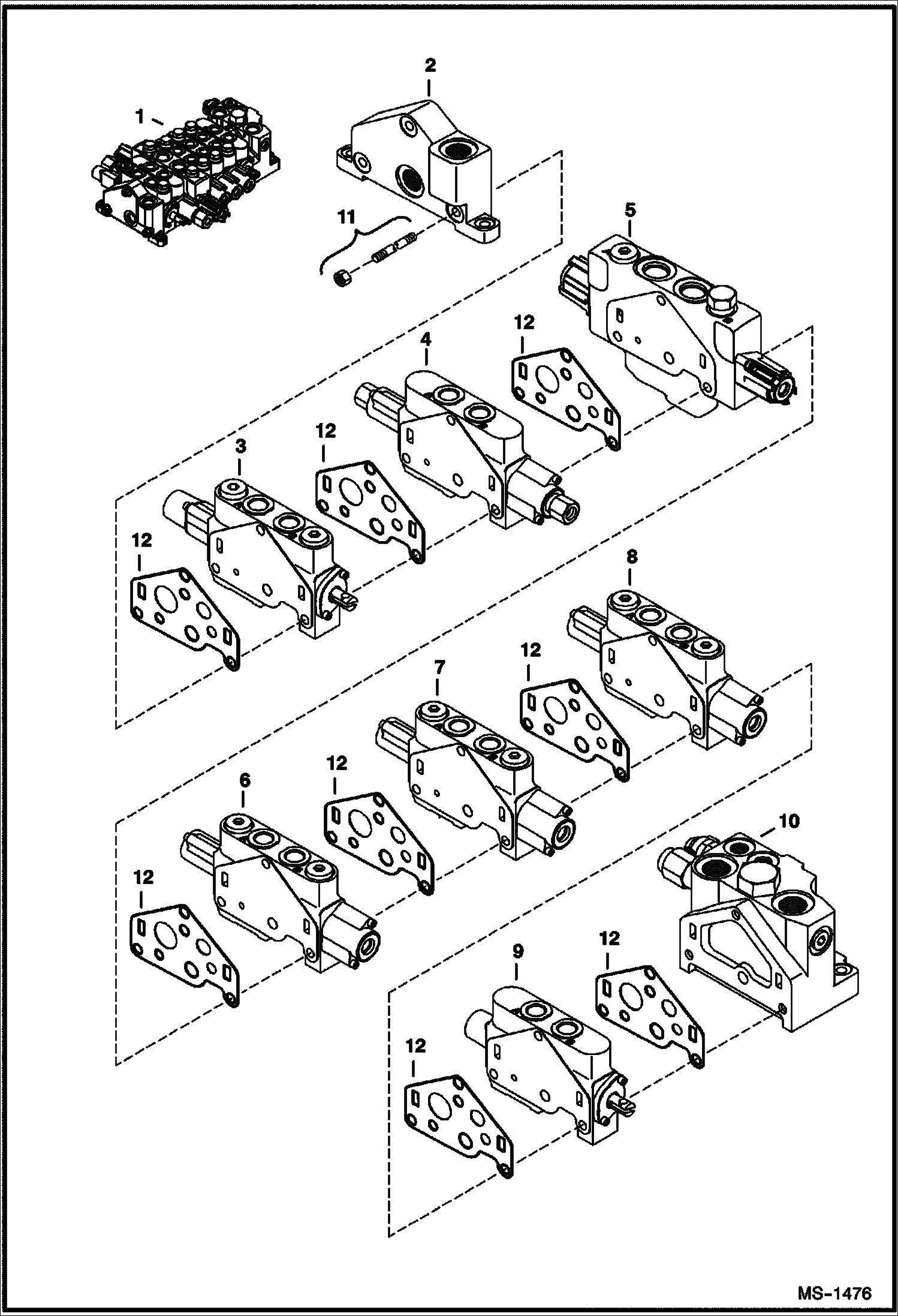 Схема запчастей Bobcat 430 - CONTROL VALVE (7 Work Section) (S/N 563012776 & Above) HYDRAULIC/HYDROSTATIC SYSTEM