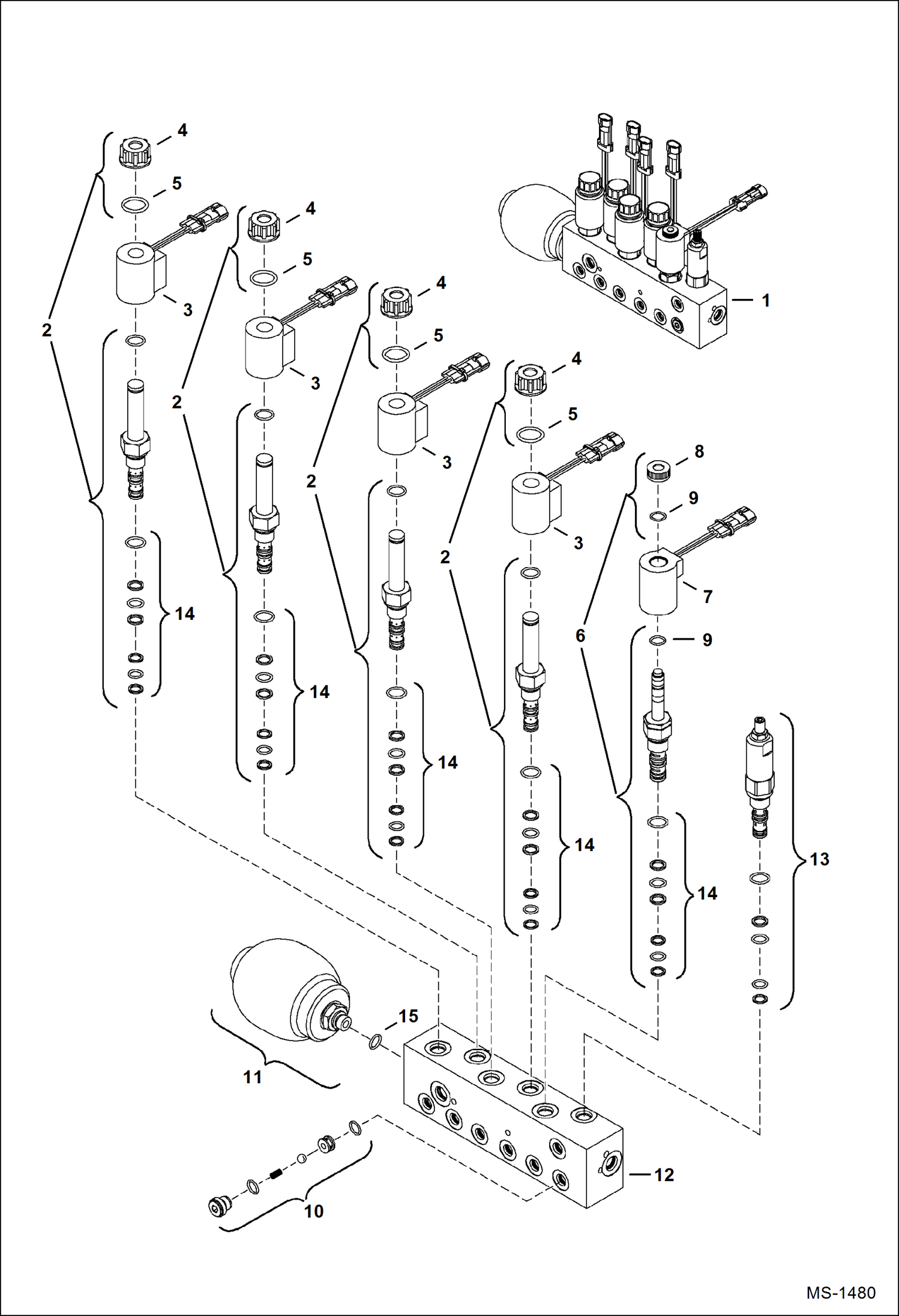 Схема запчастей Bobcat 435 - MANIFOLD ASSY (W/Angle Blade Option) HYDRAULIC/HYDROSTATIC SYSTEM