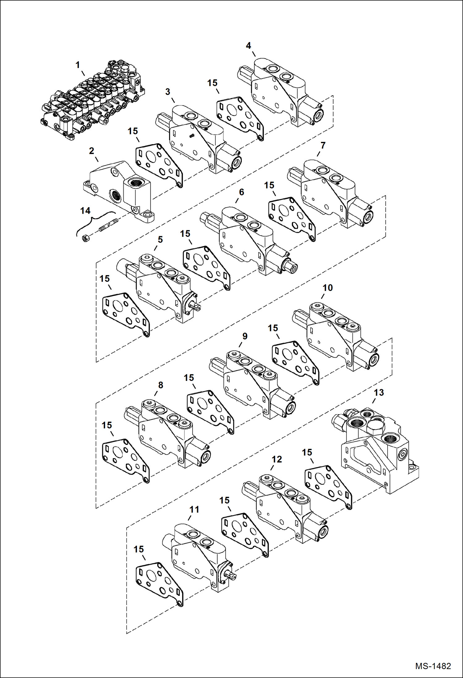 Схема запчастей Bobcat 331 - CONTROL VALVE (10 Work Section) (331) 234313000-234316876, (331E) 234412000-234413148, (334) 234513000-234515932 HYDRAULIC SYSTEM