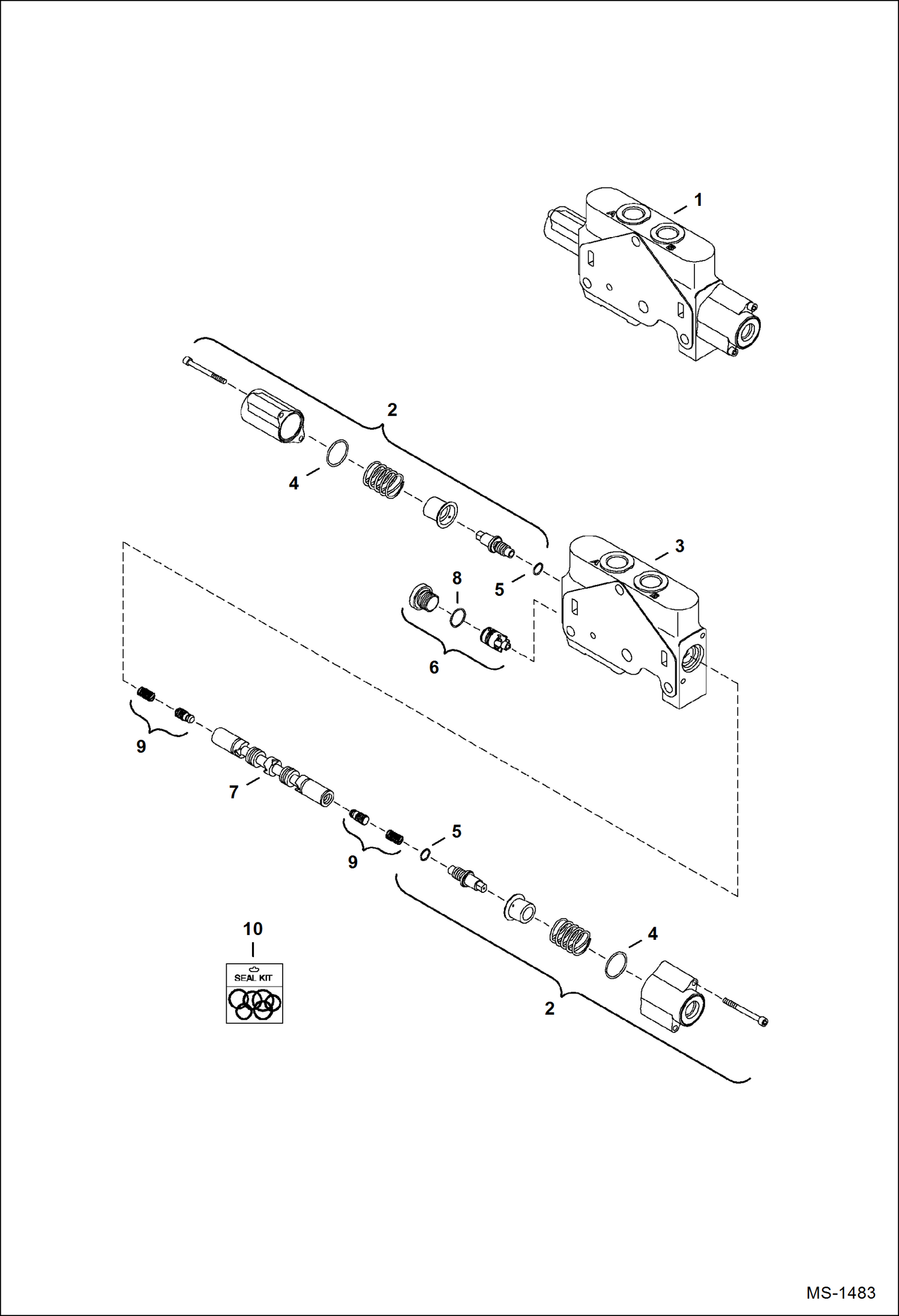 Схема запчастей Bobcat 331 - VALVE SECTION (Auxiliary) (10 Work Section) (331) 234313000-234316876, (331E) 234412000-234413148, (334) 234513000-234515932 HYDRAULIC SYSTEM