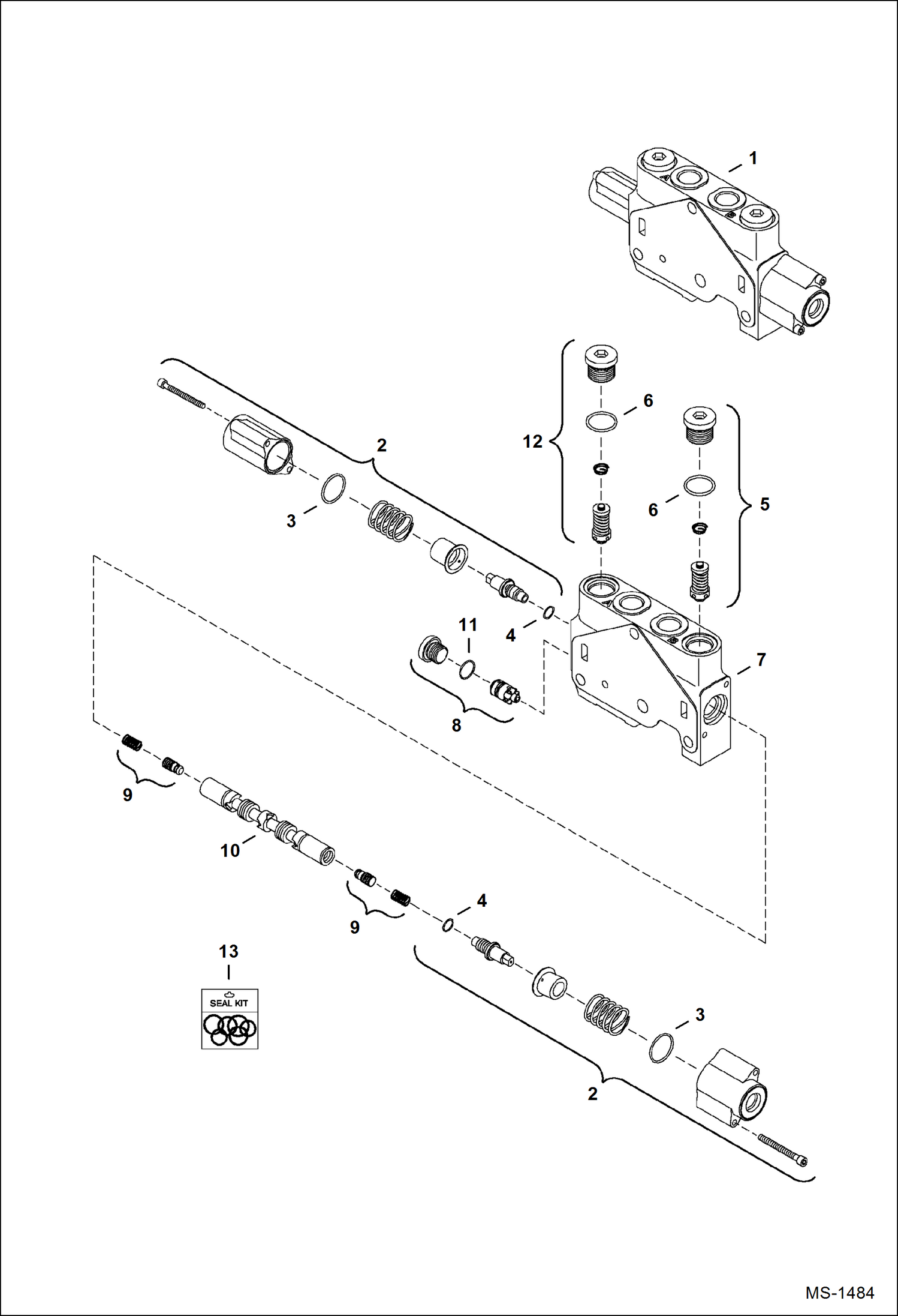 Схема запчастей Bobcat 331 - VALVE SECTION (Auxiliary)(10 Work Section) (331) 234313000-234316876, (331E) 234412000-234413148, (334) 234513000-234515932 HYDRAULIC SYSTEM