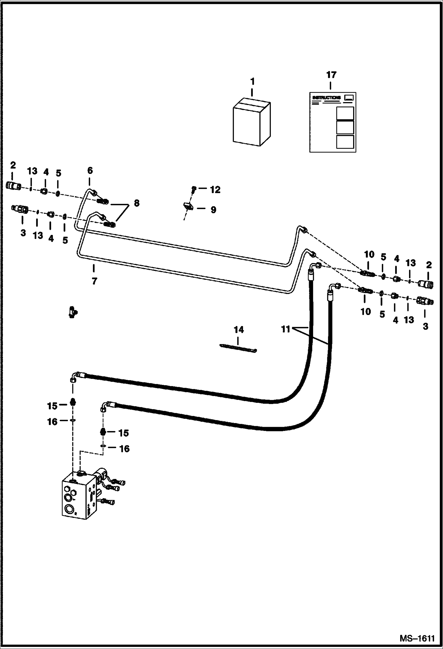 Схема запчастей Bobcat 800s - REAR AUXILIARY HYDRAULICS KIT (High Horsepower) (S/N 514449259, 514541068, 514641170 & Below) ACCESSORIES & OPTIONS