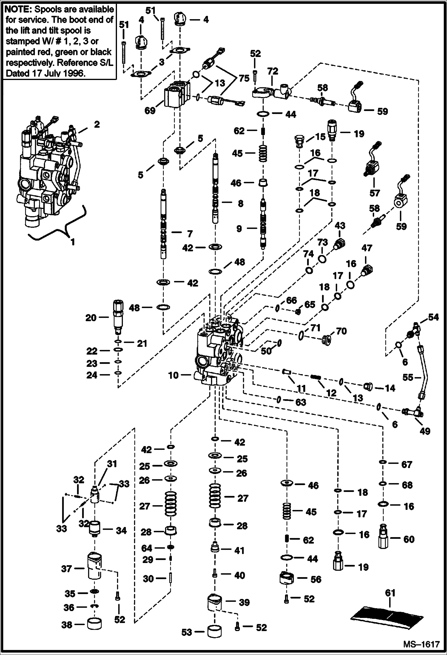 Схема запчастей Bobcat 800s - HYDRAULIC CONTROL VALVE (Spool Lock) (W/ BICS Control Valve) HYDRAULIC SYSTEM