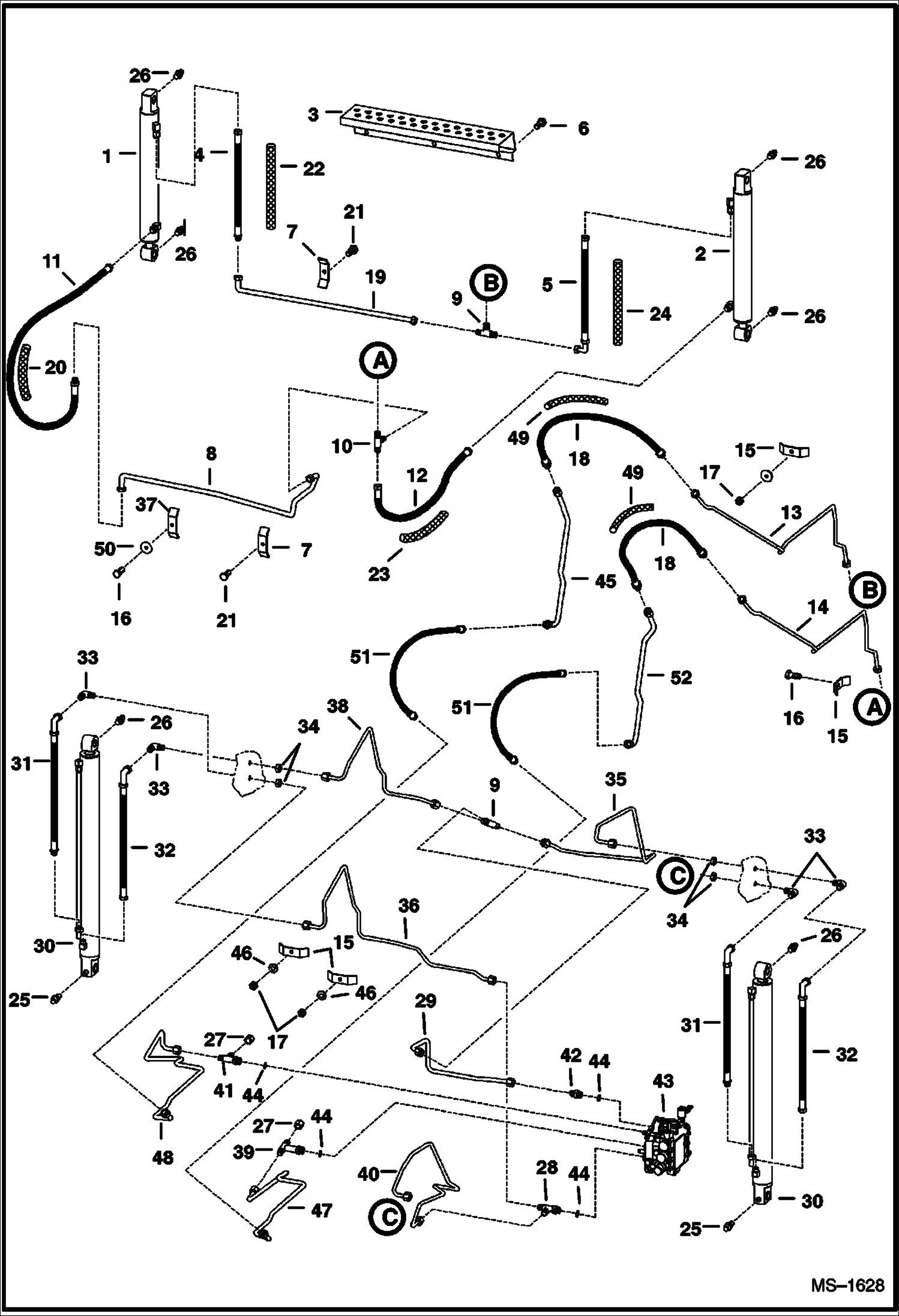 Схема запчастей Bobcat 800s - HYDRAULIC CIRCUITRY (W/O Bucket Positioning Valve) (S/N 5141 22001-27005, 5142 22001-22392) HYDRAULIC SYSTEM