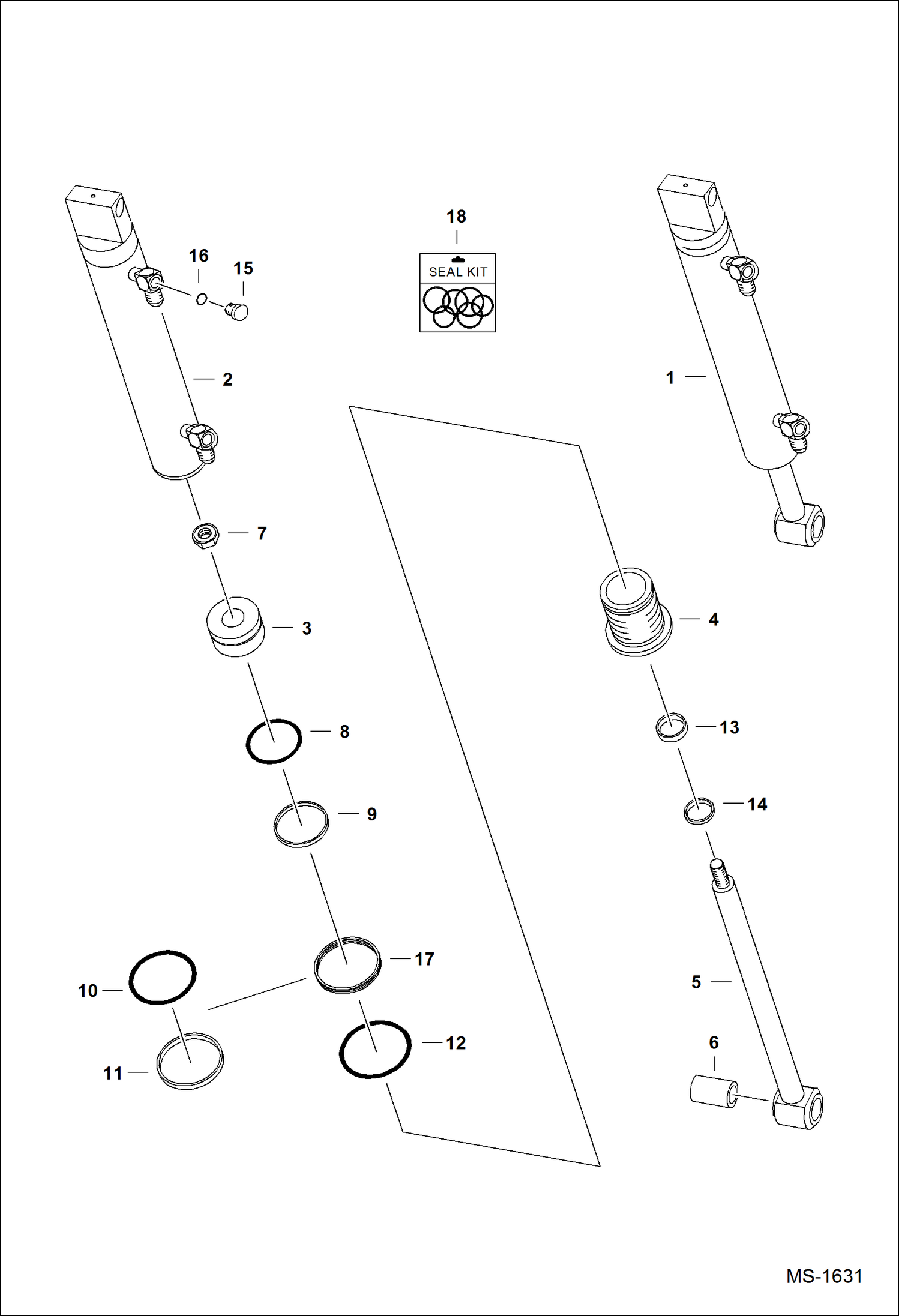 Схема запчастей Bobcat 800s - TILT CYLINDER ( L.H. ) (S/N 5141 15043-27005 & 5142 13000-22392) HYDRAULIC SYSTEM