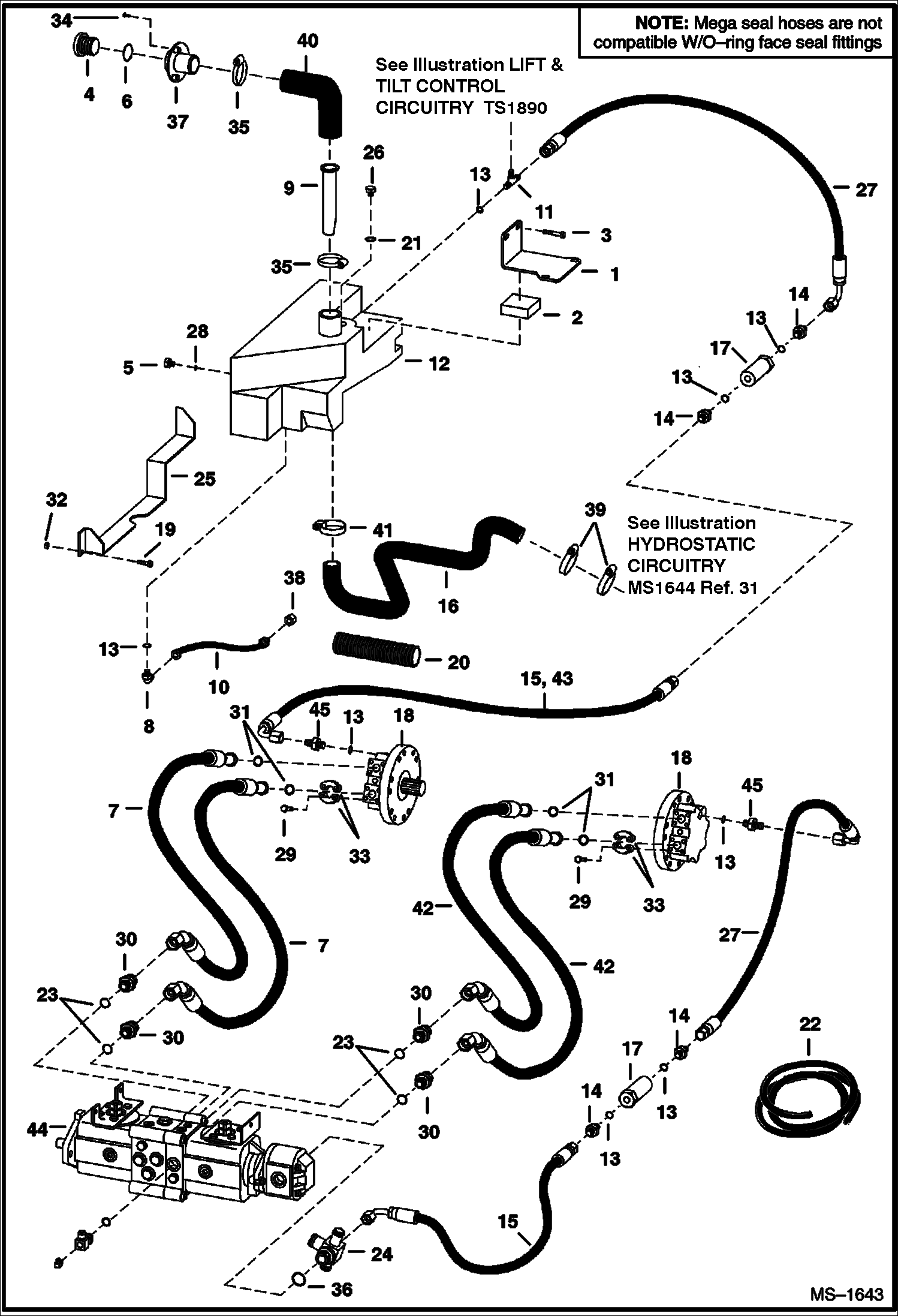 Схема запчастей Bobcat 800s - HYDROSTATIC CIRCUITRY (S/N 5141 23902-39999, 5142 22306-39999) HYDROSTATIC SYSTEM