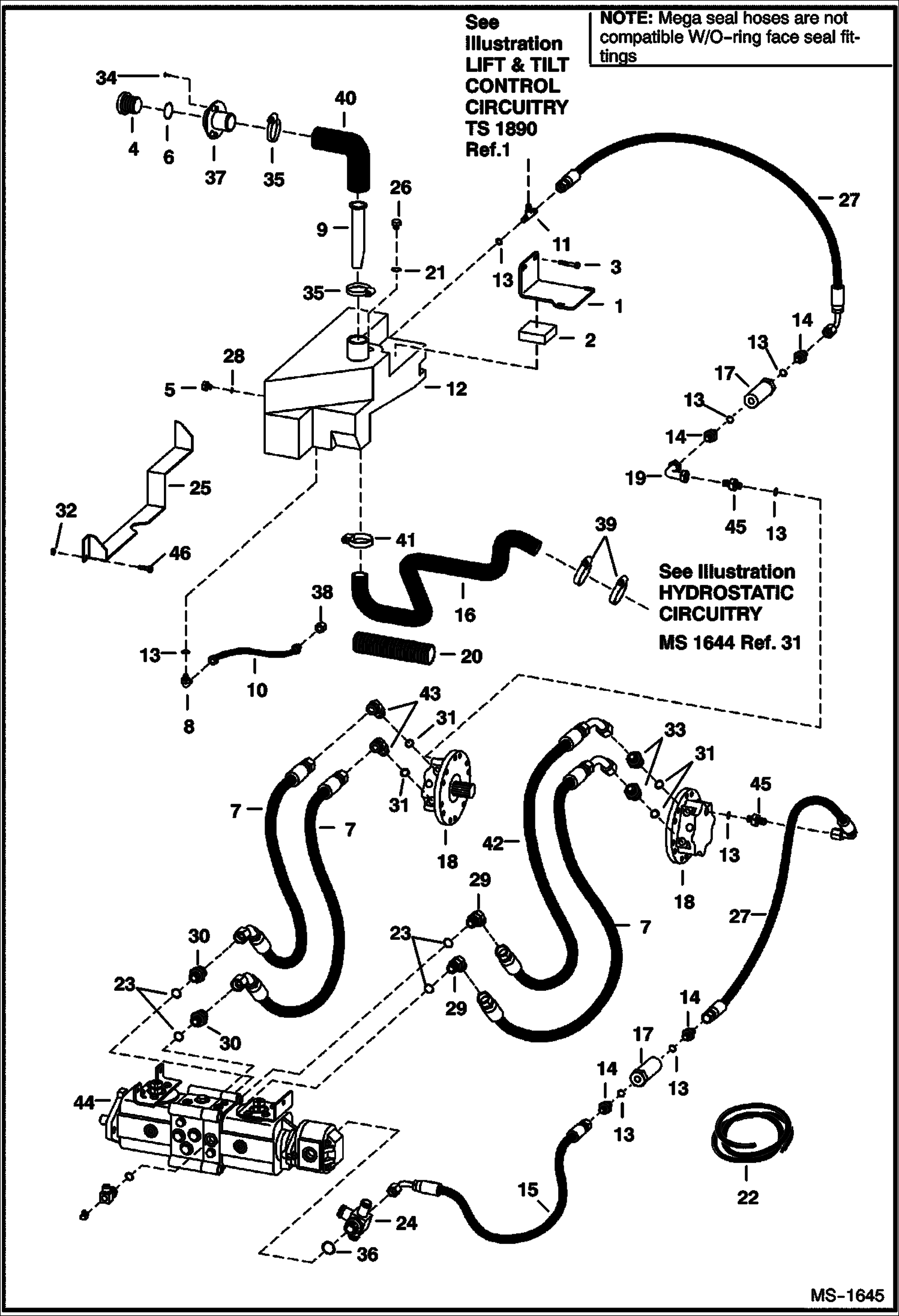 Схема запчастей Bobcat 800s - HYDROSTATIC CIRCUITRY (S/N 5141 22814-23901, 5142 22028-22305) HYDROSTATIC SYSTEM