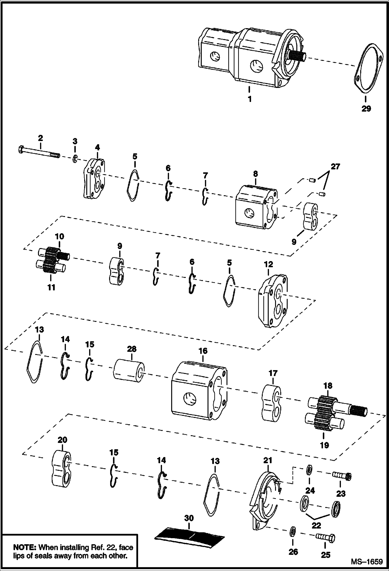 Схема запчастей Bobcat 800s - DOUBLE GEAR PUMP HYDROSTATIC SYSTEM