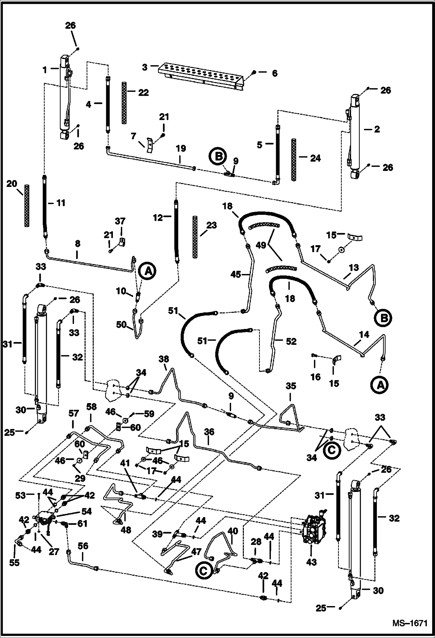 Схема запчастей Bobcat 800s - HYDRAULIC CIRCUITRY (W/Bucket Positioning Valve) (S/N 5141 27006-39999, 5142 22393-39999) HYDRAULIC SYSTEM