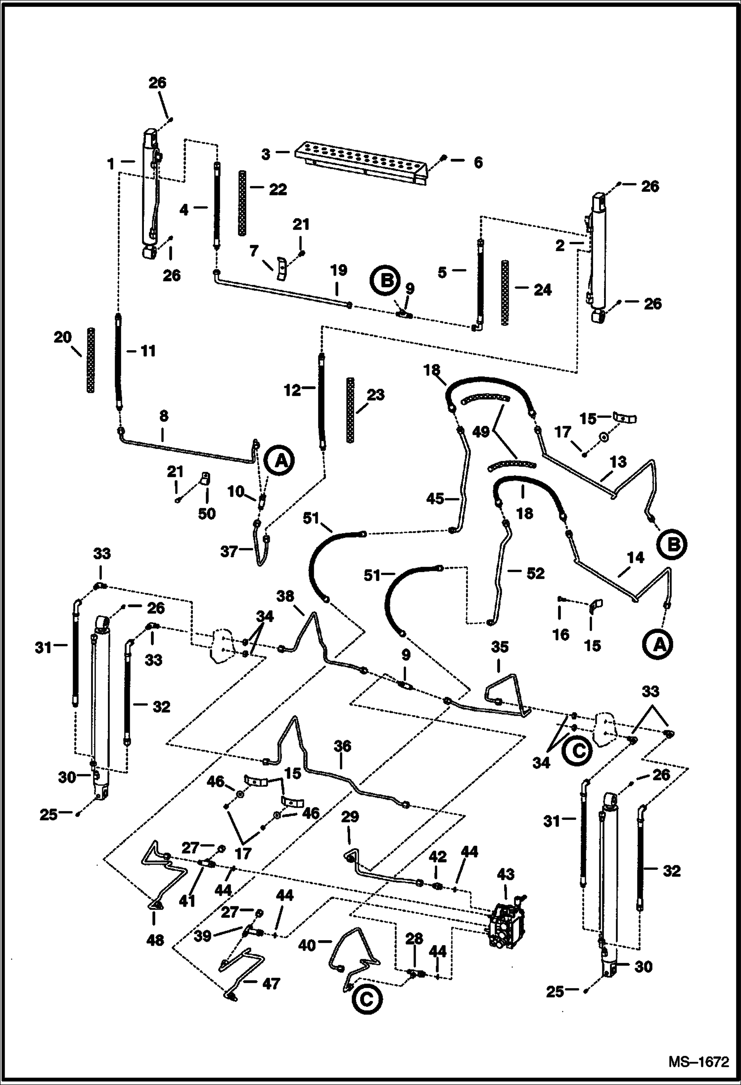 Схема запчастей Bobcat 800s - HYDRAULIC CIRCUITRY (W/O Bucket Positioning Valve) (S/N 5141 27006-39999, 5142 22393-39999) HYDRAULIC SYSTEM