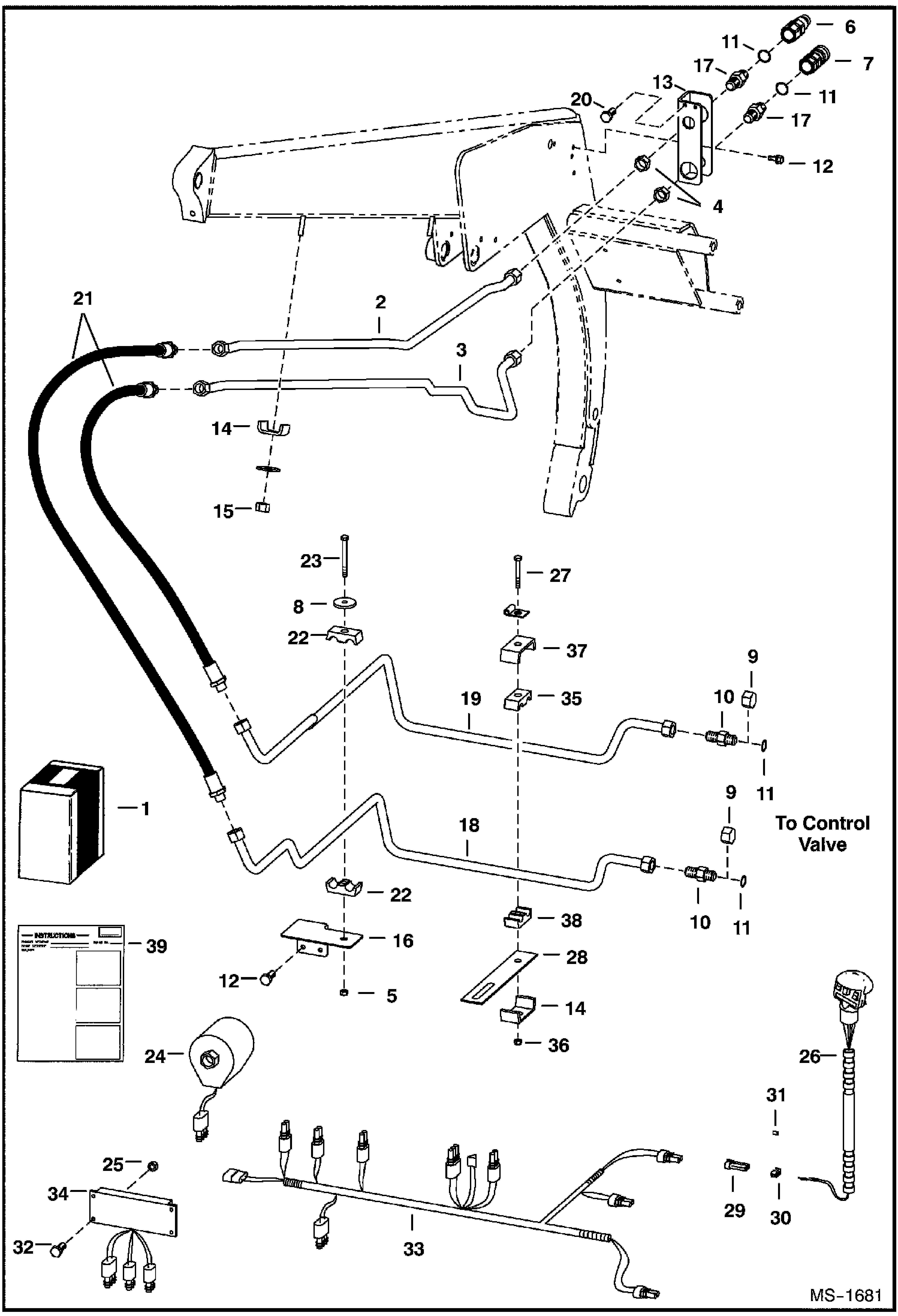 Схема запчастей Bobcat 800s - FRONT AUXILIARY HYDRAULICS KIT ACCESSORIES & OPTIONS