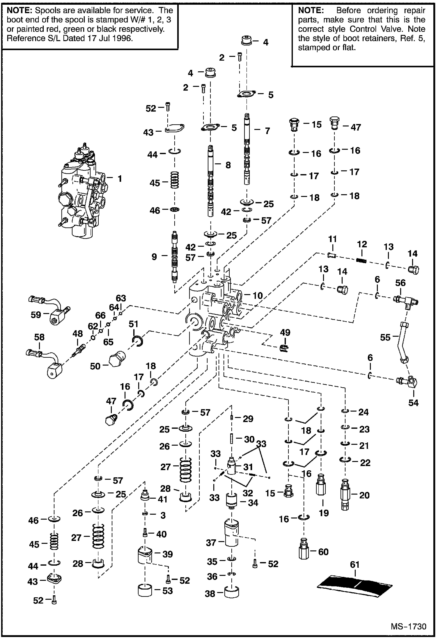 Схема запчастей Bobcat 800s - HIGH HORSEPOWER HYDRAULICS (Hydraulic Control Valve) (S/N 5128 16001-18891 & 5097 18001-18112 - SEE NOTE) HIGH FLOW HYDRAULICS