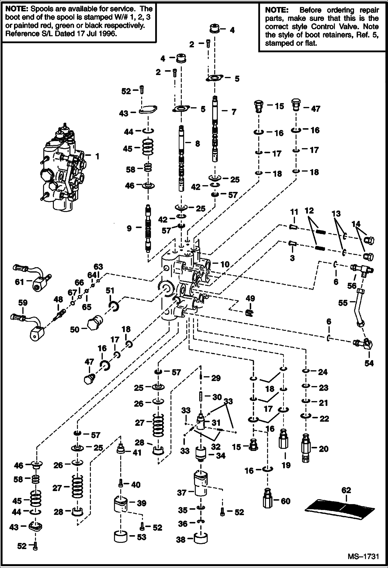 Схема запчастей Bobcat 800s - HIGH HORSEPOWER HYDRAULICS (Hydraulic Control Valve) (For Proportional Auxiliaries) (S/N 5128 18892 & Above & 5097 18113 & Above - SEE NOTE) HIGH FLOW HYDRAULICS