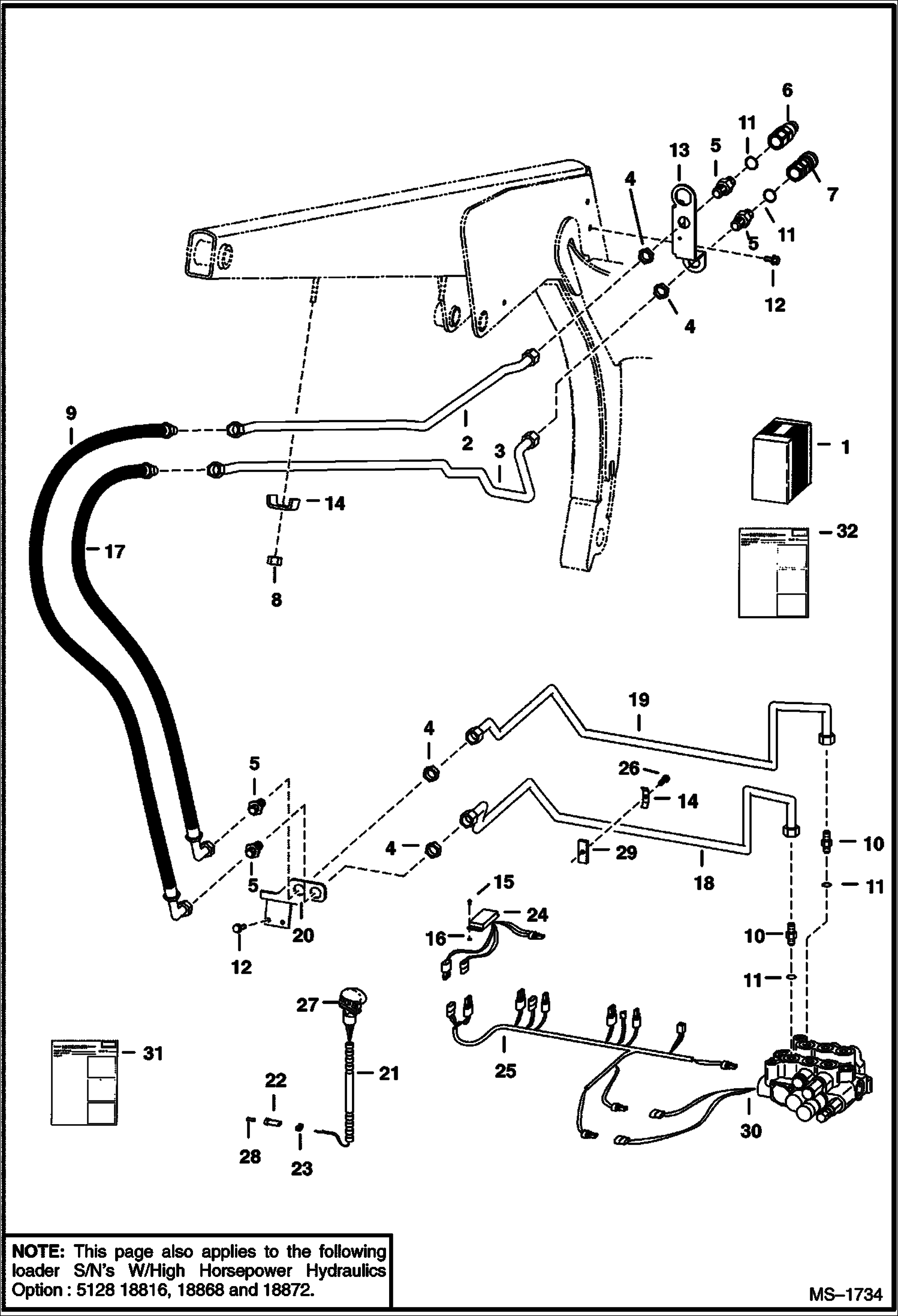 Схема запчастей Bobcat 800s - FRONT AUXILIARY KIT (For Proportional Auxiliaries) (W/F.F. Couplers) (S/N 5128 21868 & Above, 5084 18260 & Above & 5097 18393 & Above-SEE NOTE) ACCESSORIES & OPTIONS