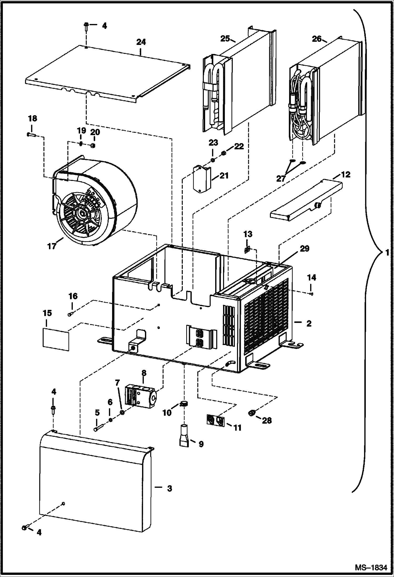 Схема запчастей Bobcat 335 - HVAC (HVAC Box W/Top Access Filter) (S/N A16U11296 & Below) ACCESSORIES & OPTIONS