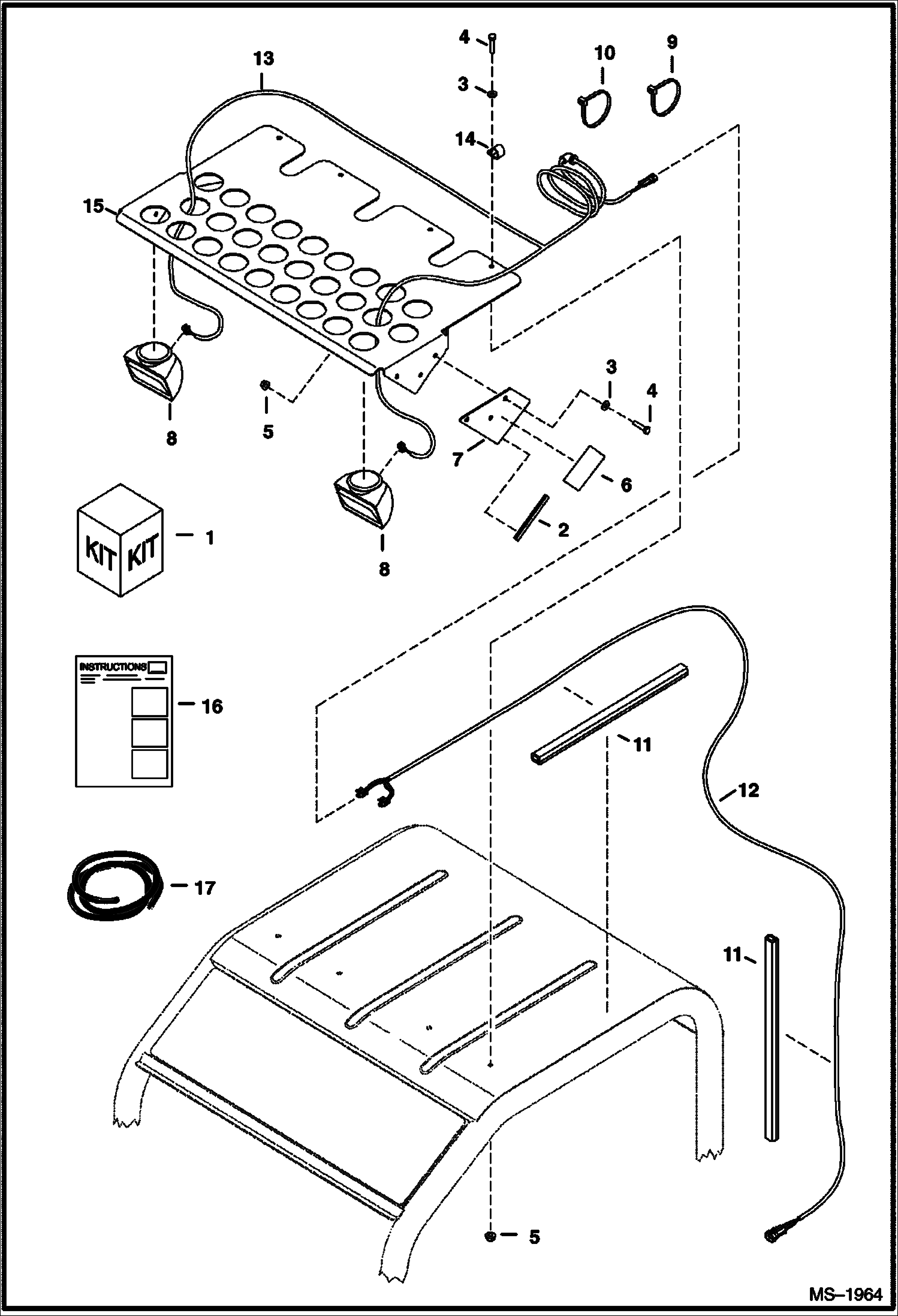 Схема запчастей Bobcat 320 - TOP GUARD LIGHT KIT (G-Series) (320) 223911001 & Above, (322) 224011001 & Above ACCESSORIES & OPTIONS