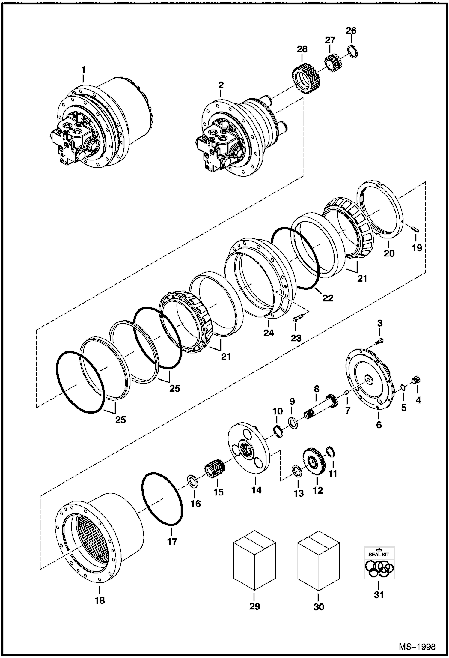 Схема запчастей Bobcat 435 - TRAVEL MOTOR (Motor W/Gear Case - Rexroth GFT7T2.5062)(S/N 5631 11001-12928, 14148-14164,15065-16099, 16102-16105, 16120-16122, 16124 & Above) HYDRAULIC SYSTEM