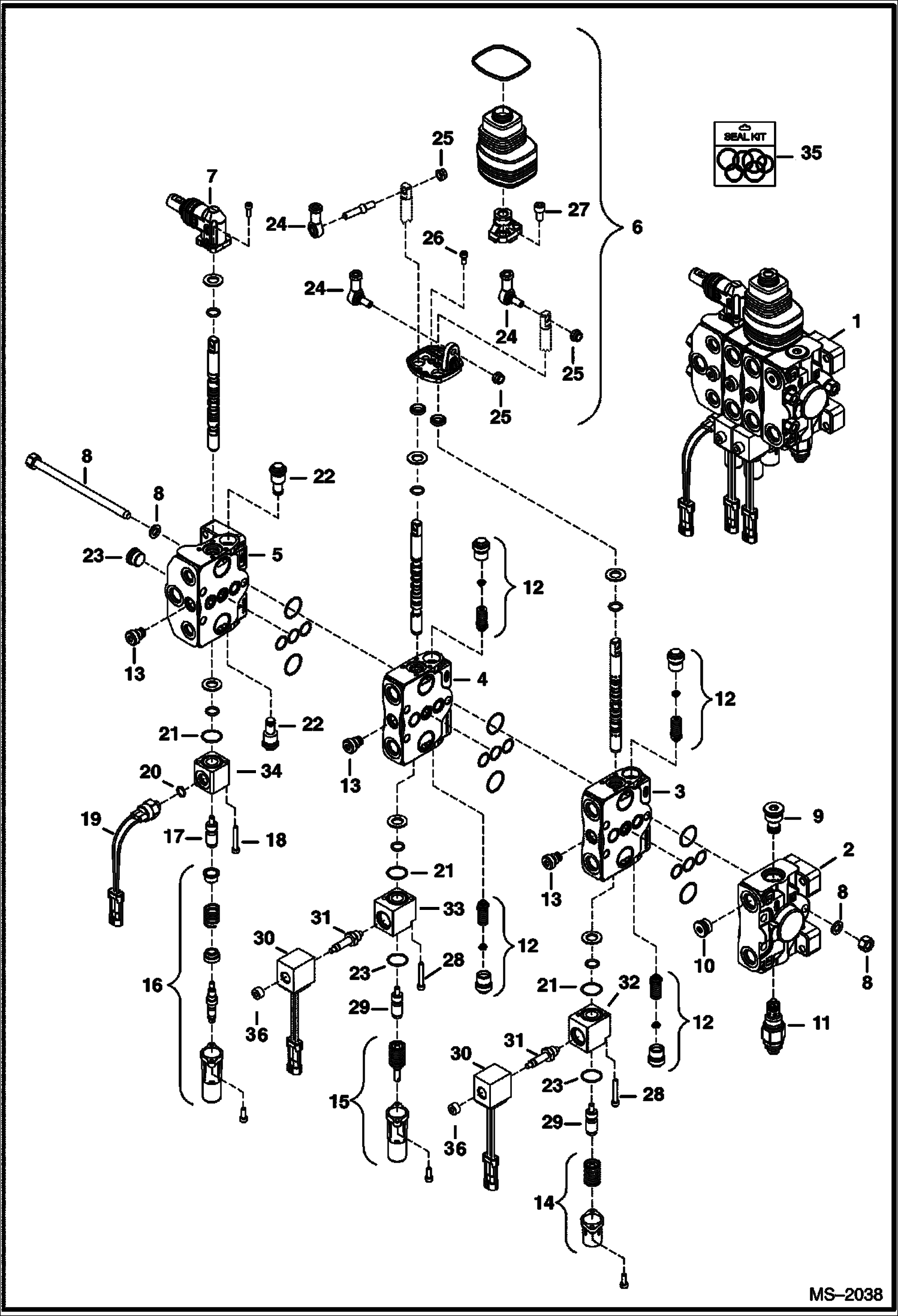 Схема запчастей Bobcat Mini Tracks Loaders - WORK VALVE (S/N 538711001 & Above, 538811001 & Above) HYDRAULIC SYSTEM