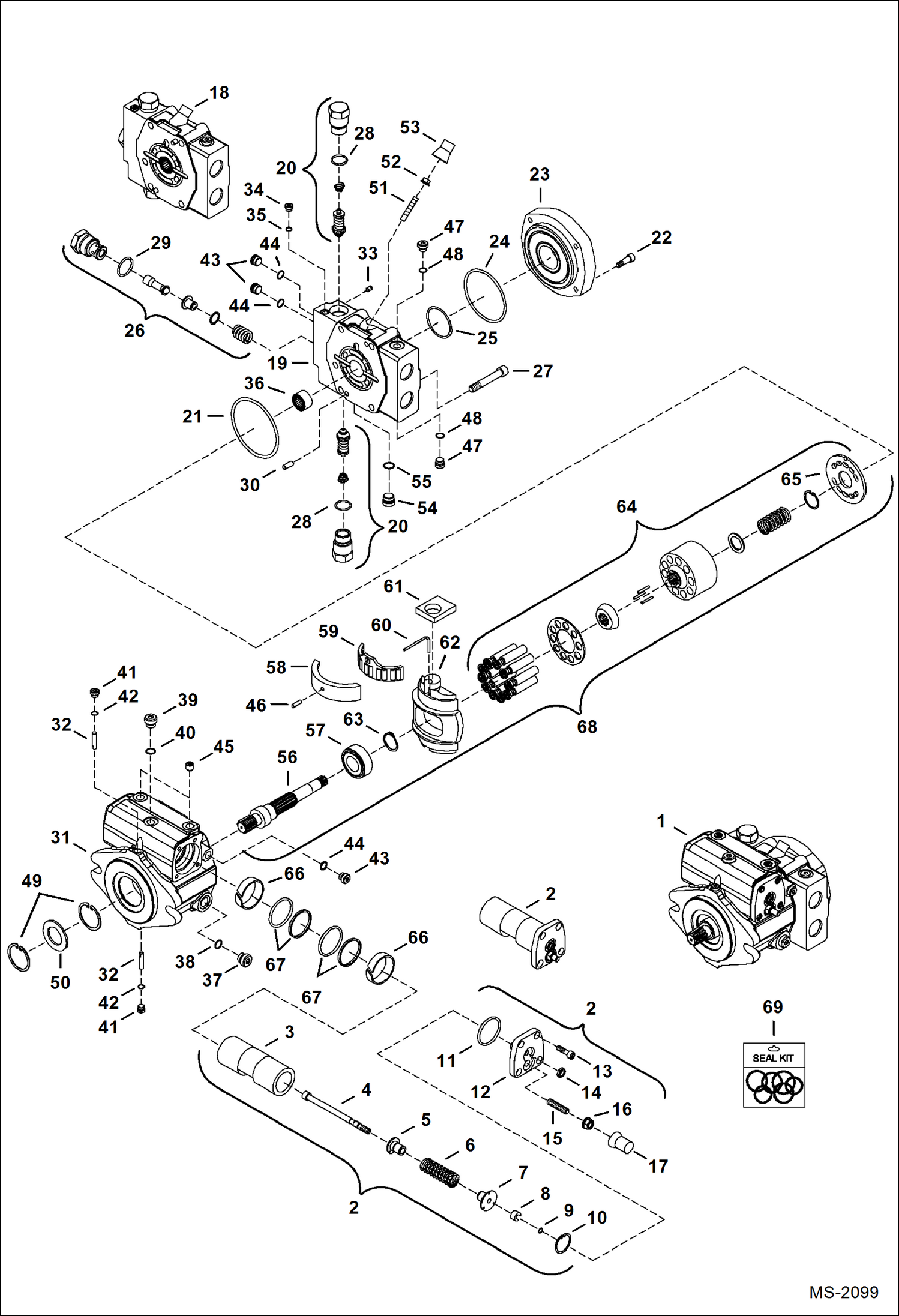 Схема запчастей Bobcat 435 - HYDROSTATIC PUMP (Rear) (S/N AACD11078 & Below, AA8A11017 & Below) HYDRAULIC/HYDROSTATIC SYSTEM