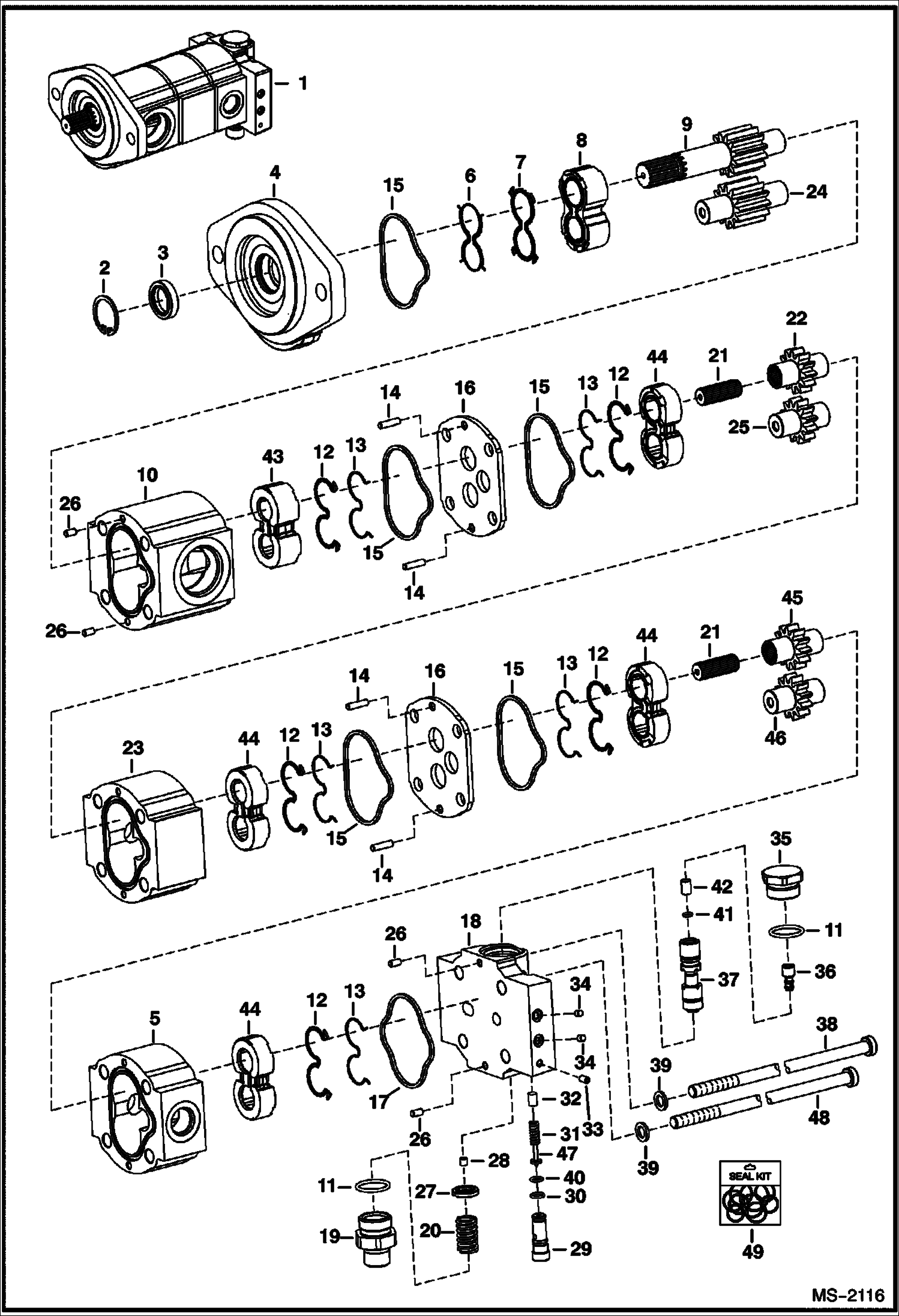 Схема запчастей Bobcat 5600 - TRIPLE GEAR PUMP HYDROSTATIC SYSTEM