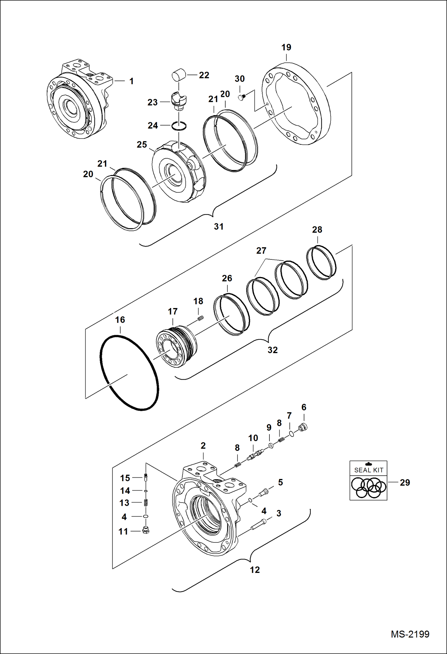 Схема запчастей Bobcat S-Series - HYDROSTATIC MOTOR (Single Speed) HYDROSTATIC SYSTEM