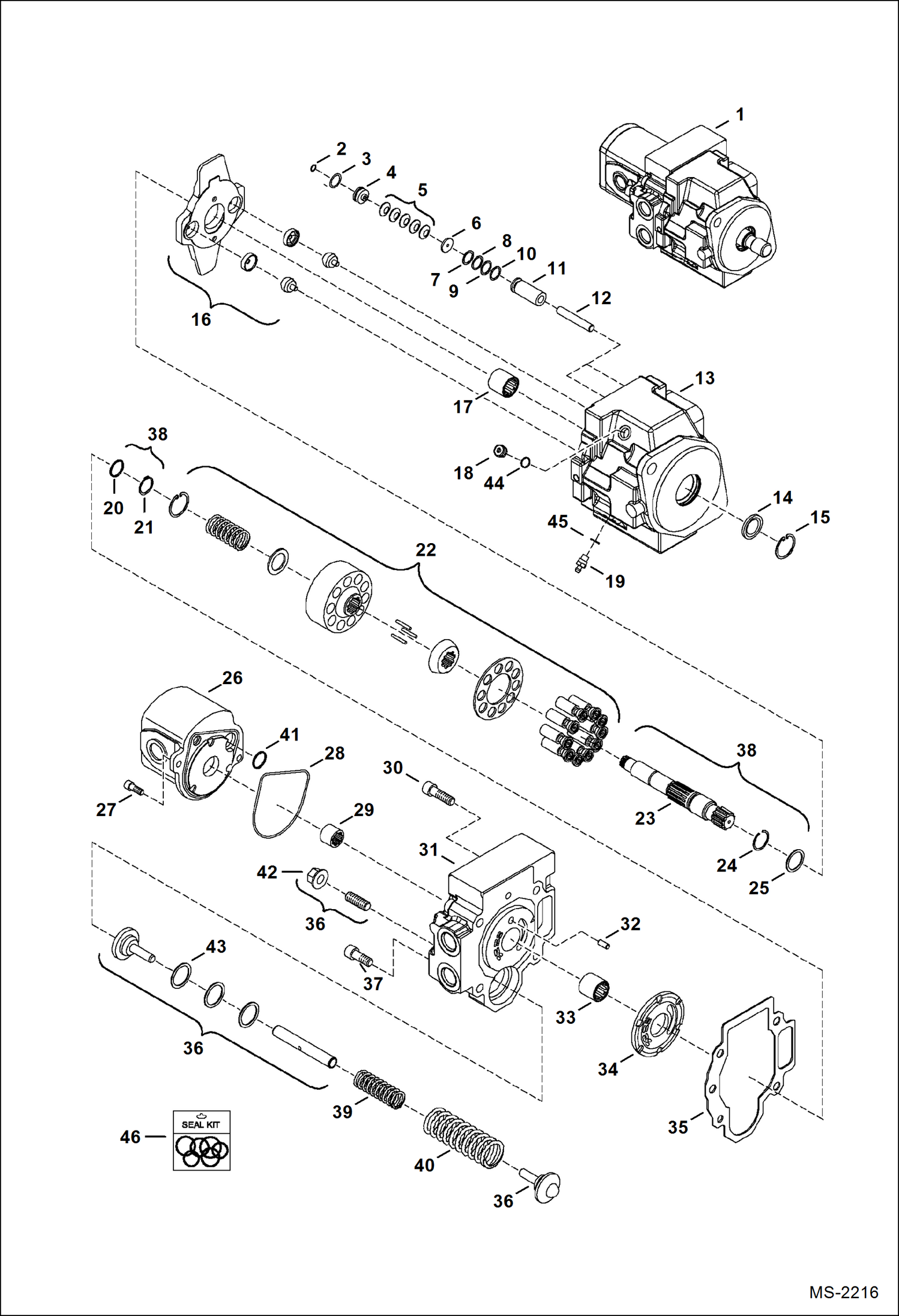 Схема запчастей Bobcat 325 - PISTON PUMP ASSY (Modified Design) HYDRAULIC SYSTEM