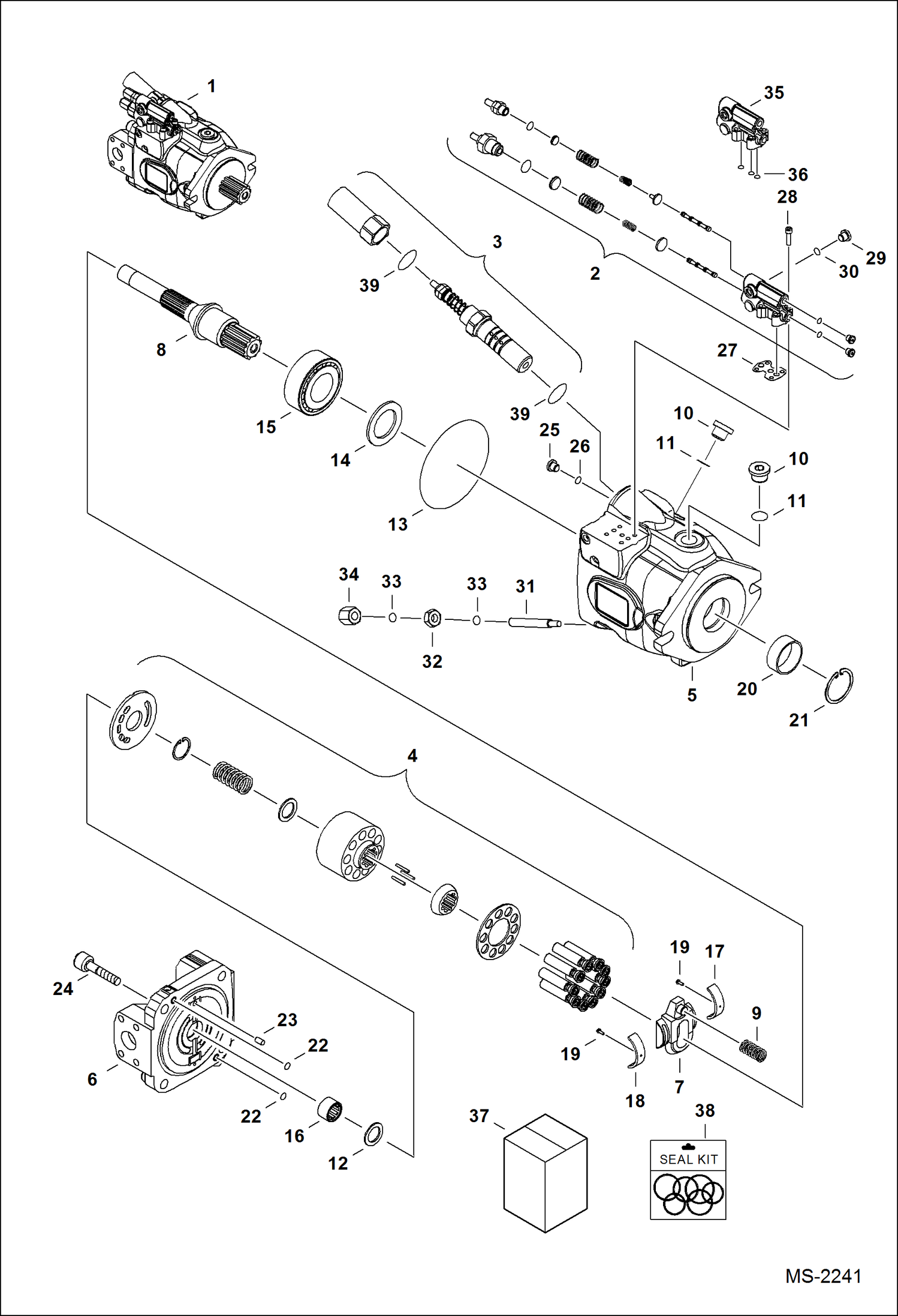 Схема запчастей Bobcat 337 - HYDRAULIC PISTON PUMP (S/N 234613191, 234613192 and 234613248 & Above, 234713441 & Above) HYDRAULIC SYSTEM