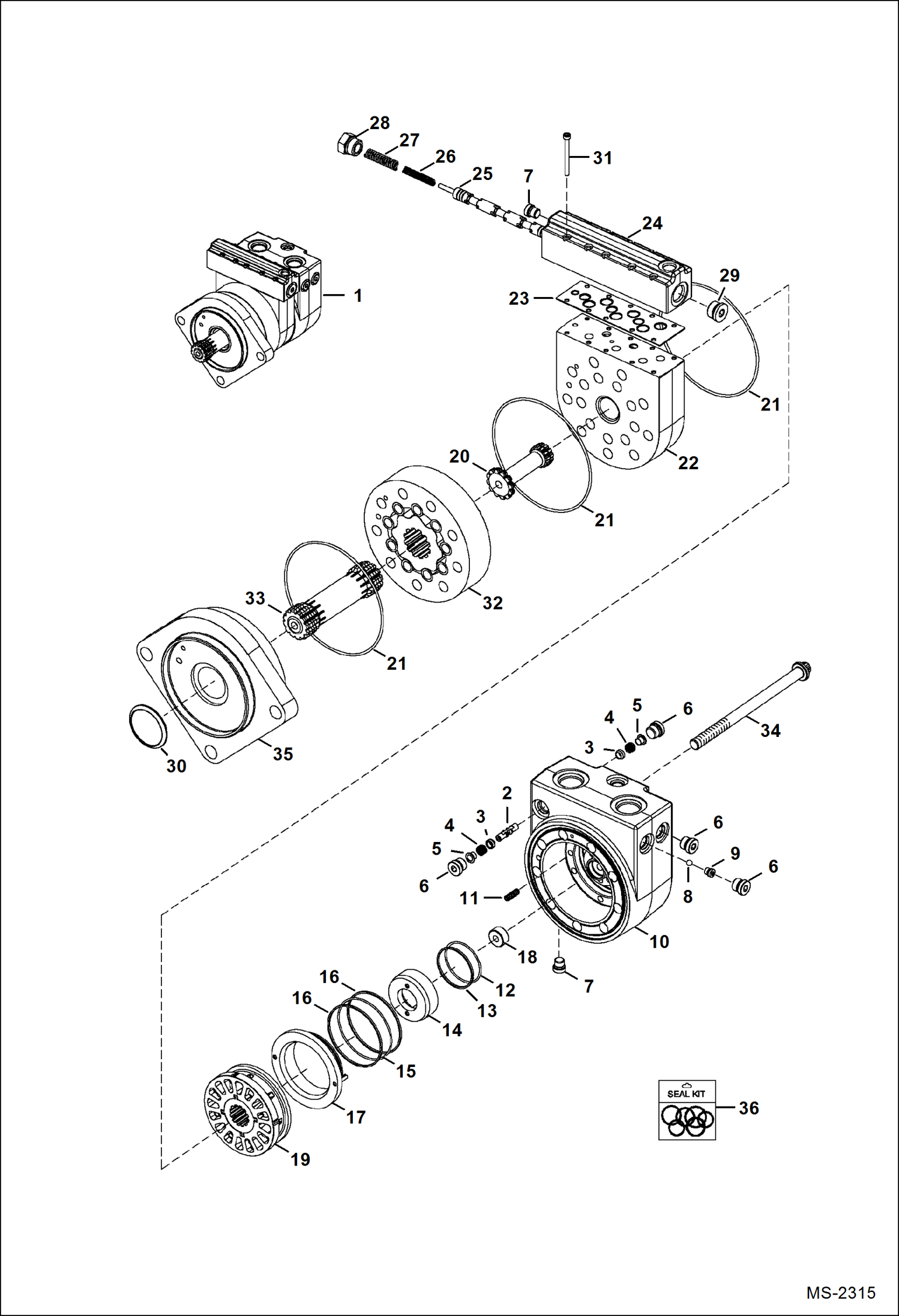 Схема запчастей Bobcat S-Series - HYDROSTATIC MOTOR (2-Speed) HYDROSTATIC SYSTEM