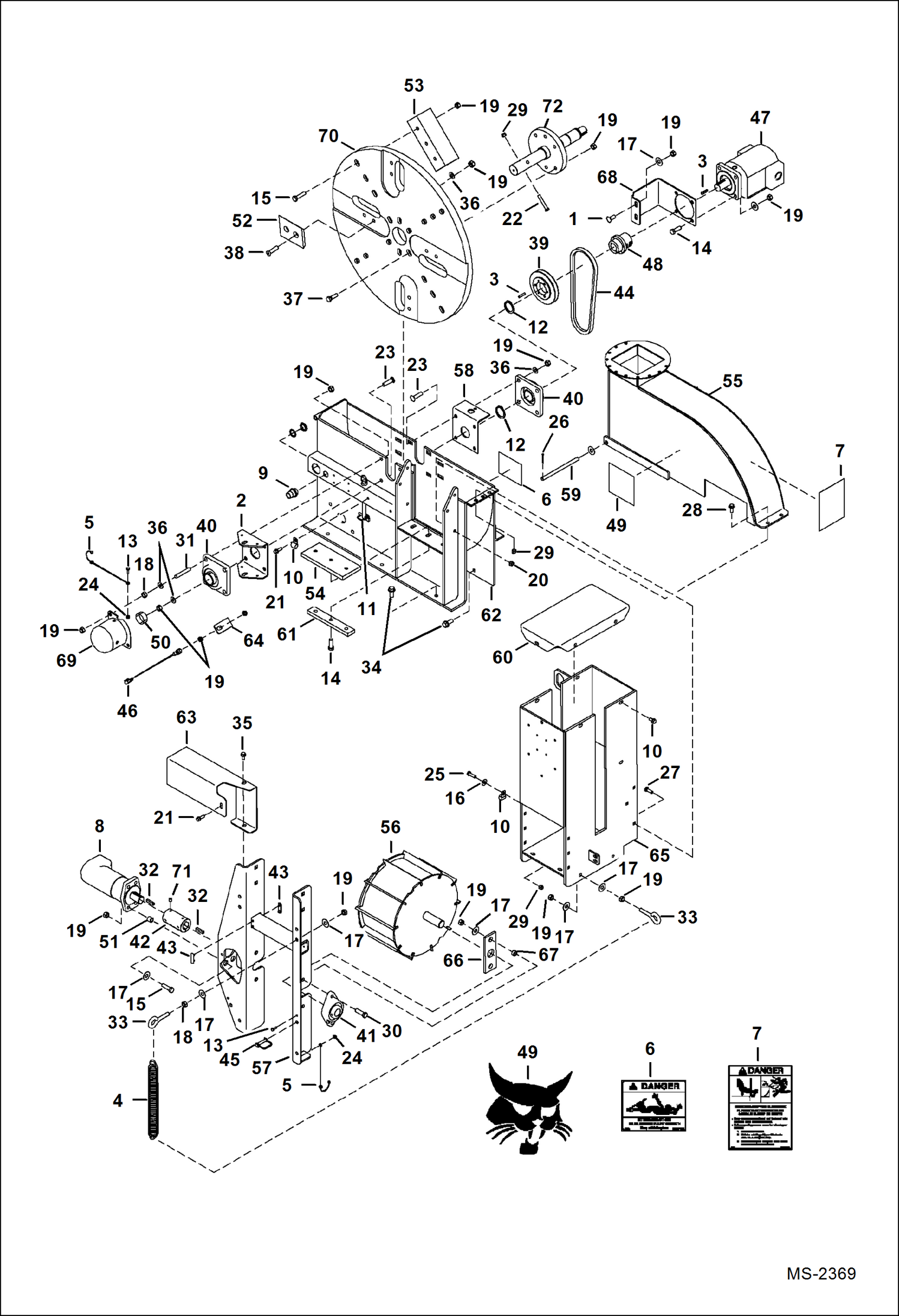 Схема запчастей Bobcat CHIPPER - 8B CHIPPER Roller & Cutter Assembly Loader