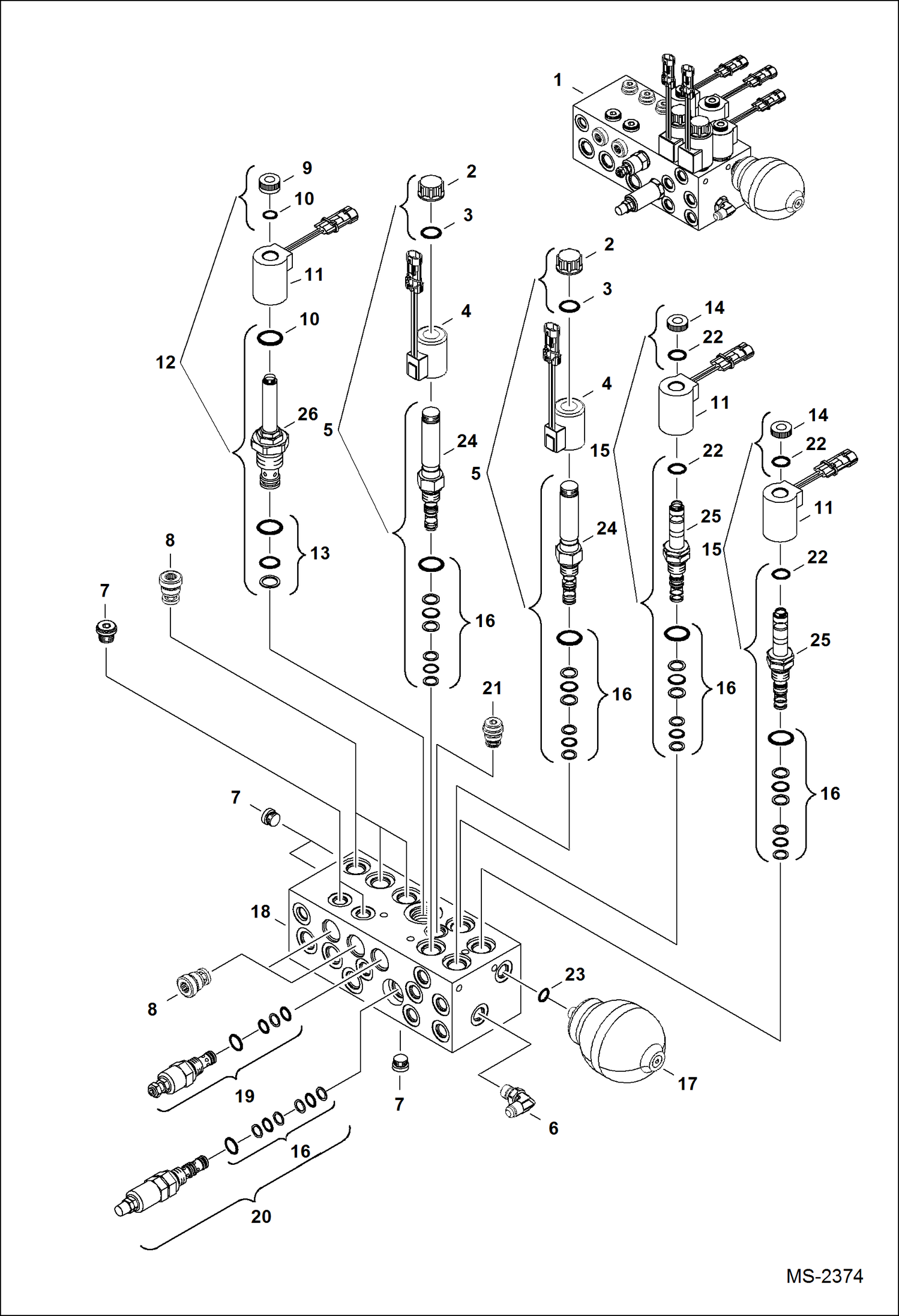 Схема запчастей Bobcat 325 - MANIFOLD ASSY HYDRAULIC SYSTEM