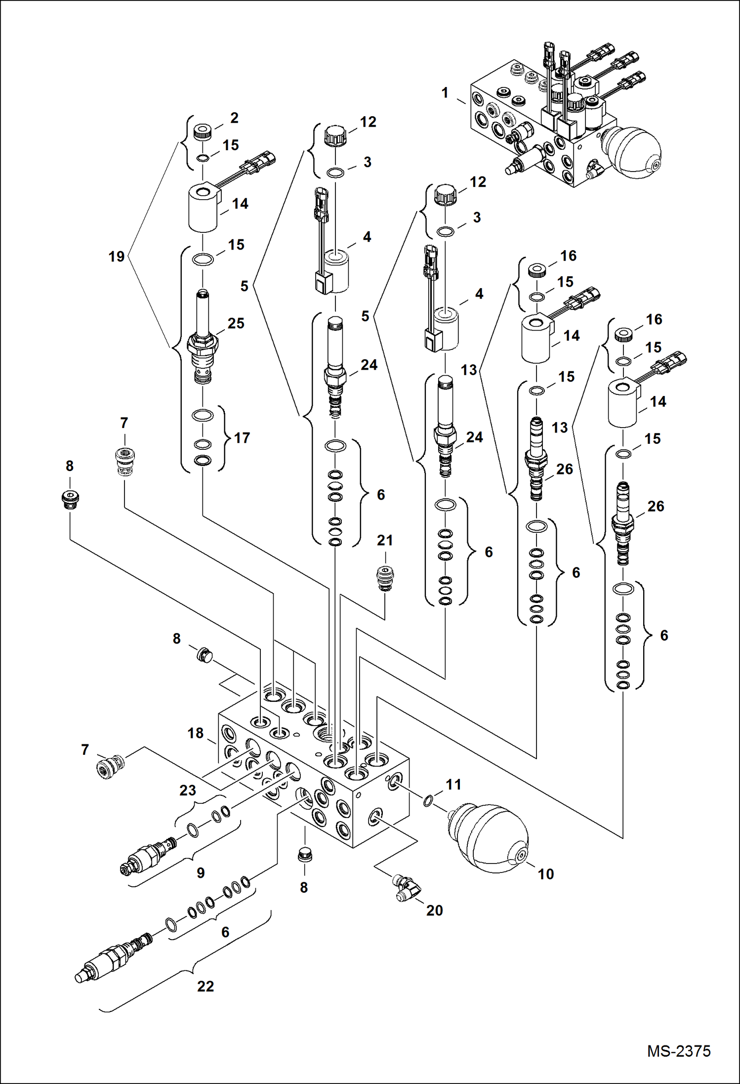 Схема запчастей Bobcat 329 - MANIFOLD ASSY HYDRAULIC SYSTEM