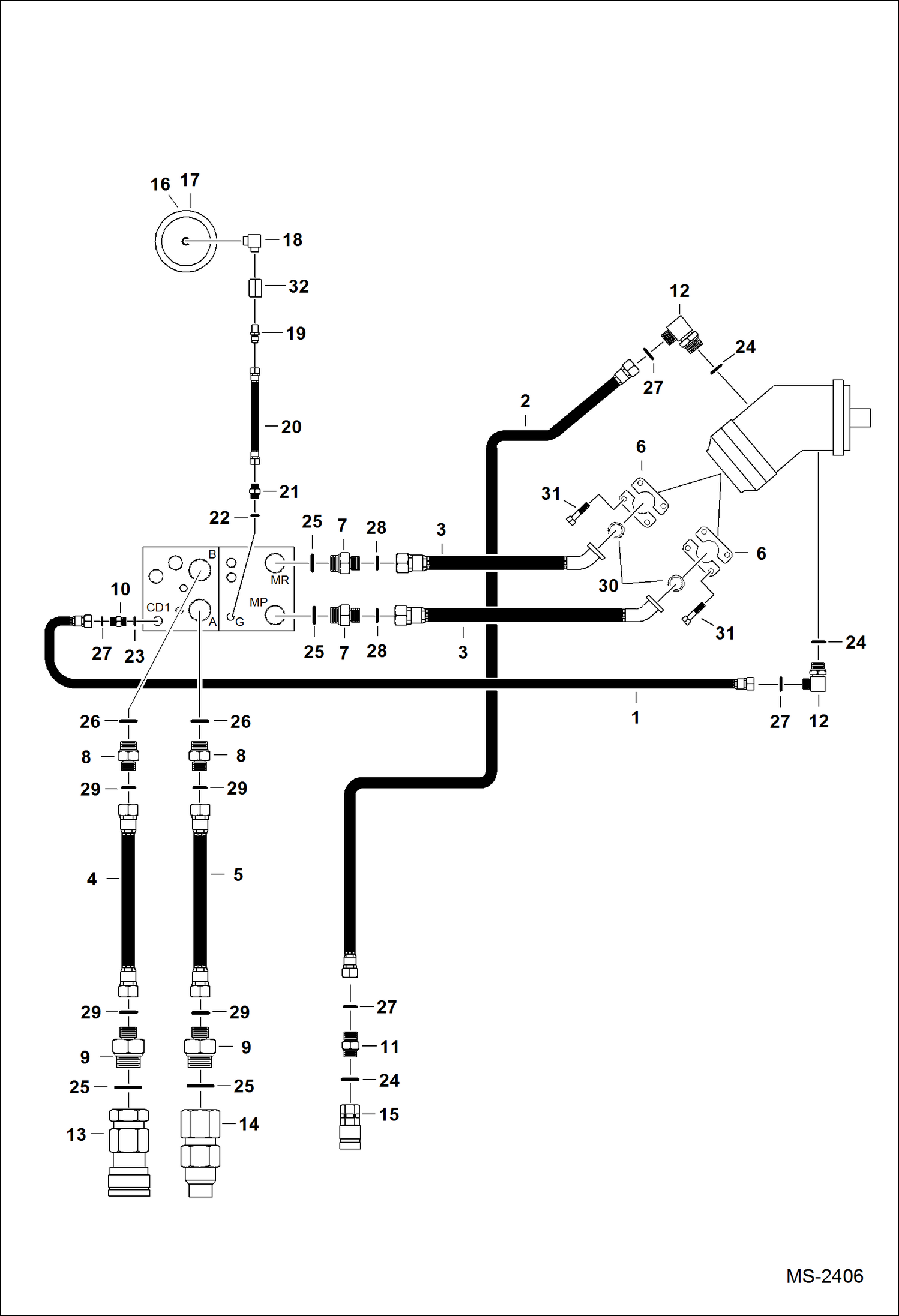 Схема запчастей Bobcat FORESTRY CUTTER - FORESTRY CUTTER (Hydraulic Circuitry) (FRC50 ADTN) (FRC60 A6ZB) Loader