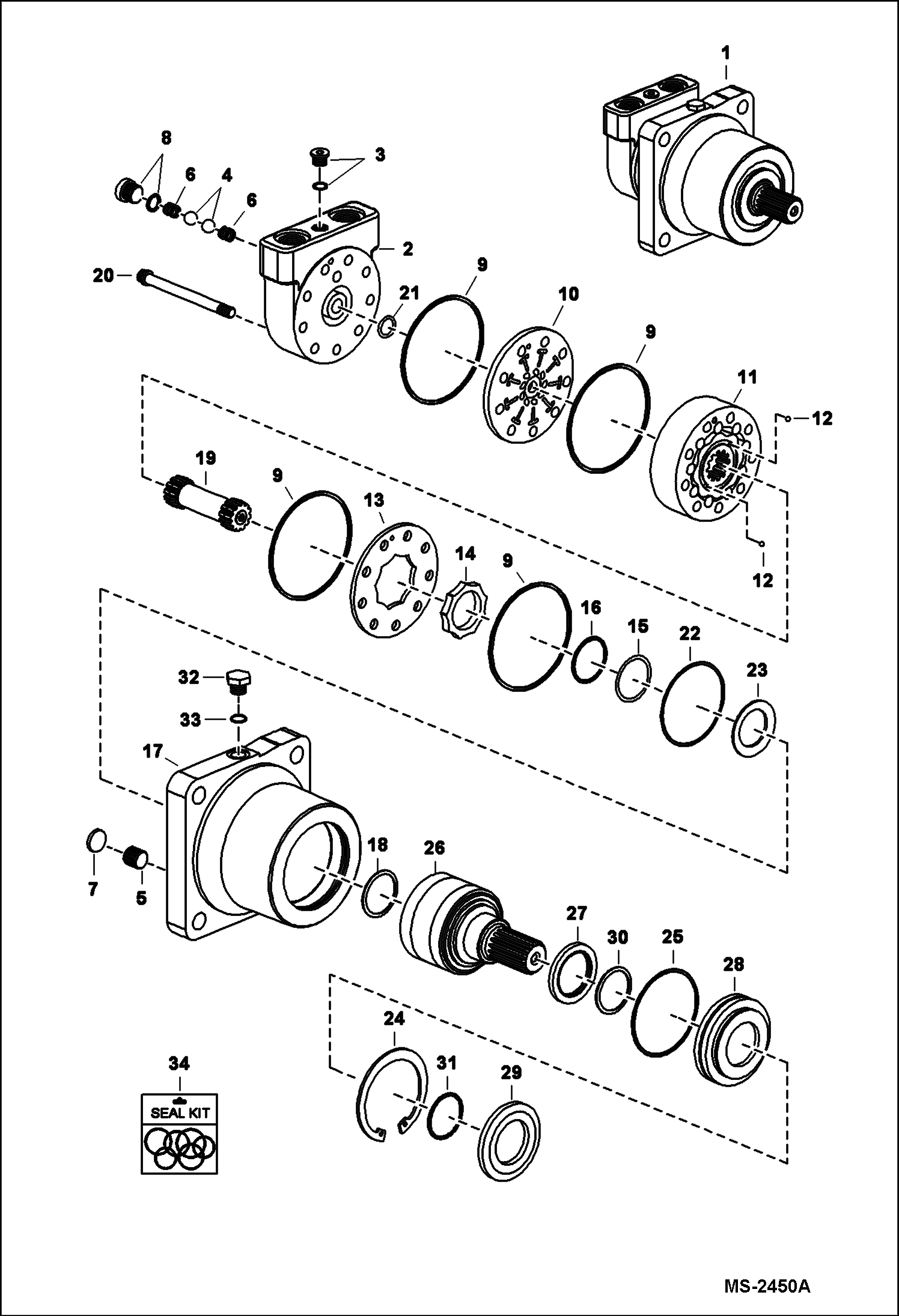 Схема запчастей Bobcat TILLER - TILLER (Hydraulic Motor) (62 055200856 - 01402) (76 055100948 - 01592) Loader