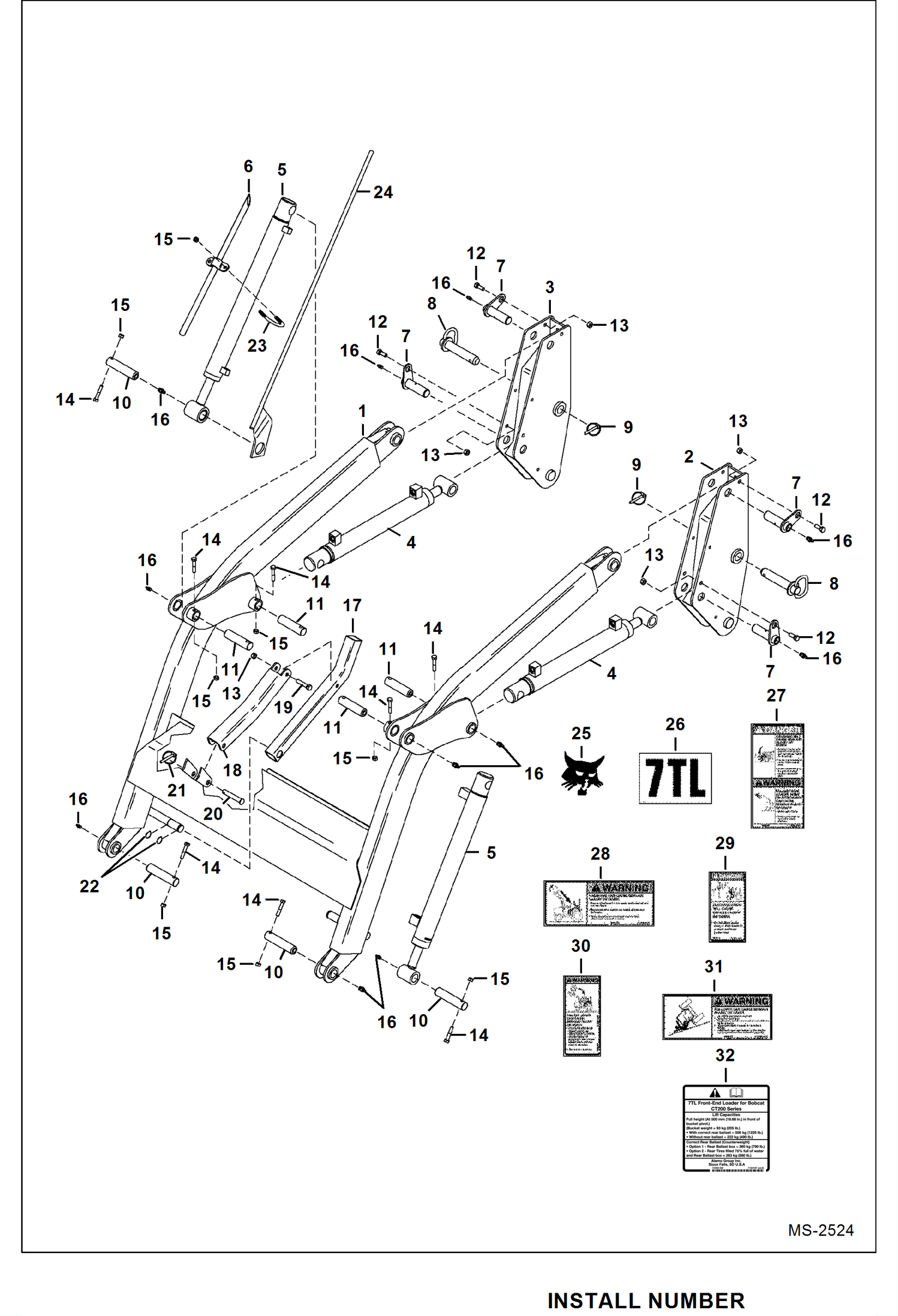 Схема запчастей Bobcat LOADER - TRACTOR LOADER 7TL (A911) (Main Frame) Компактные тракторы