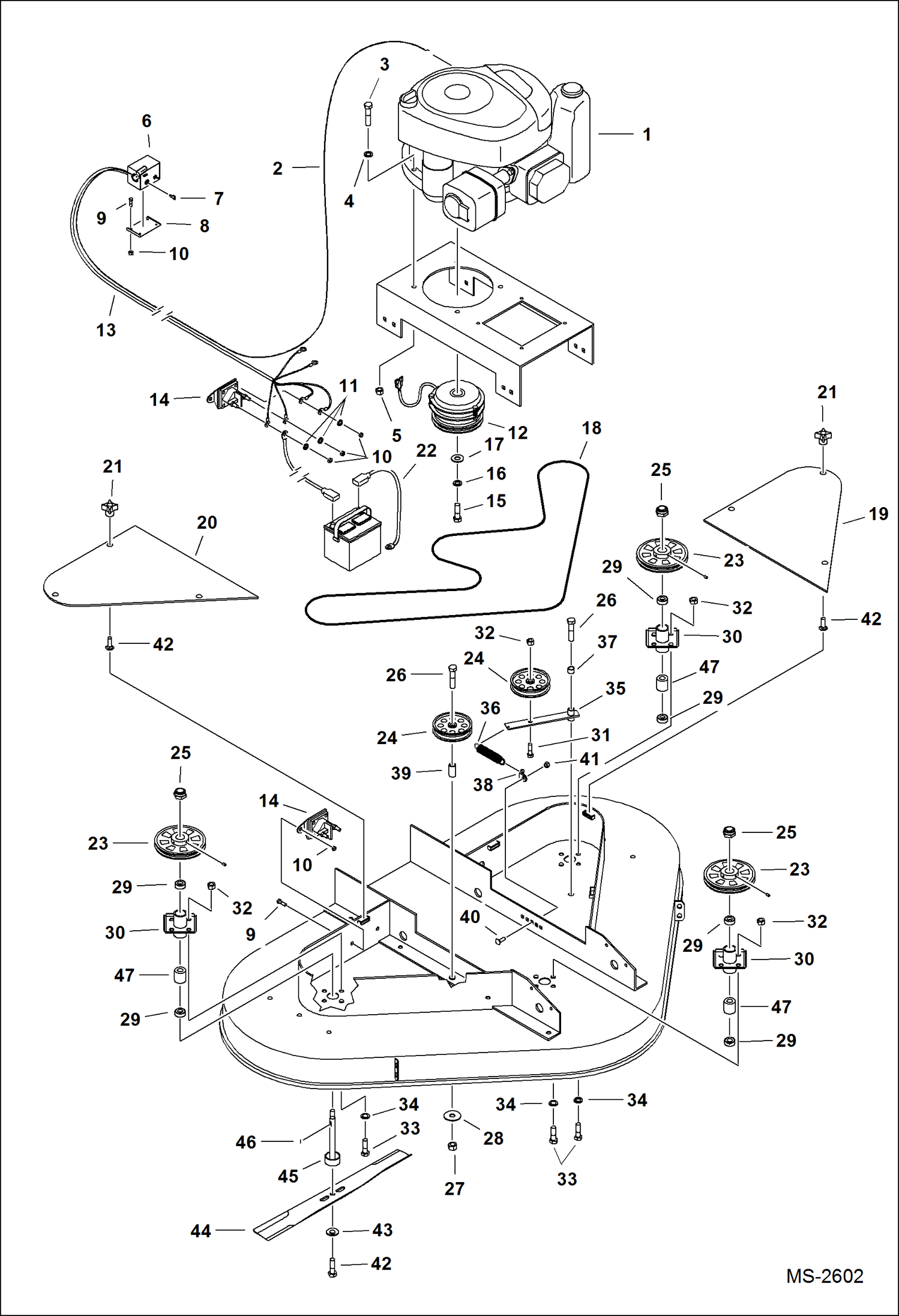 Схема запчастей Bobcat MOWER - MOWER (Engine, Belt & Blade) (60 A3F4) Универсальный мини-грузовик