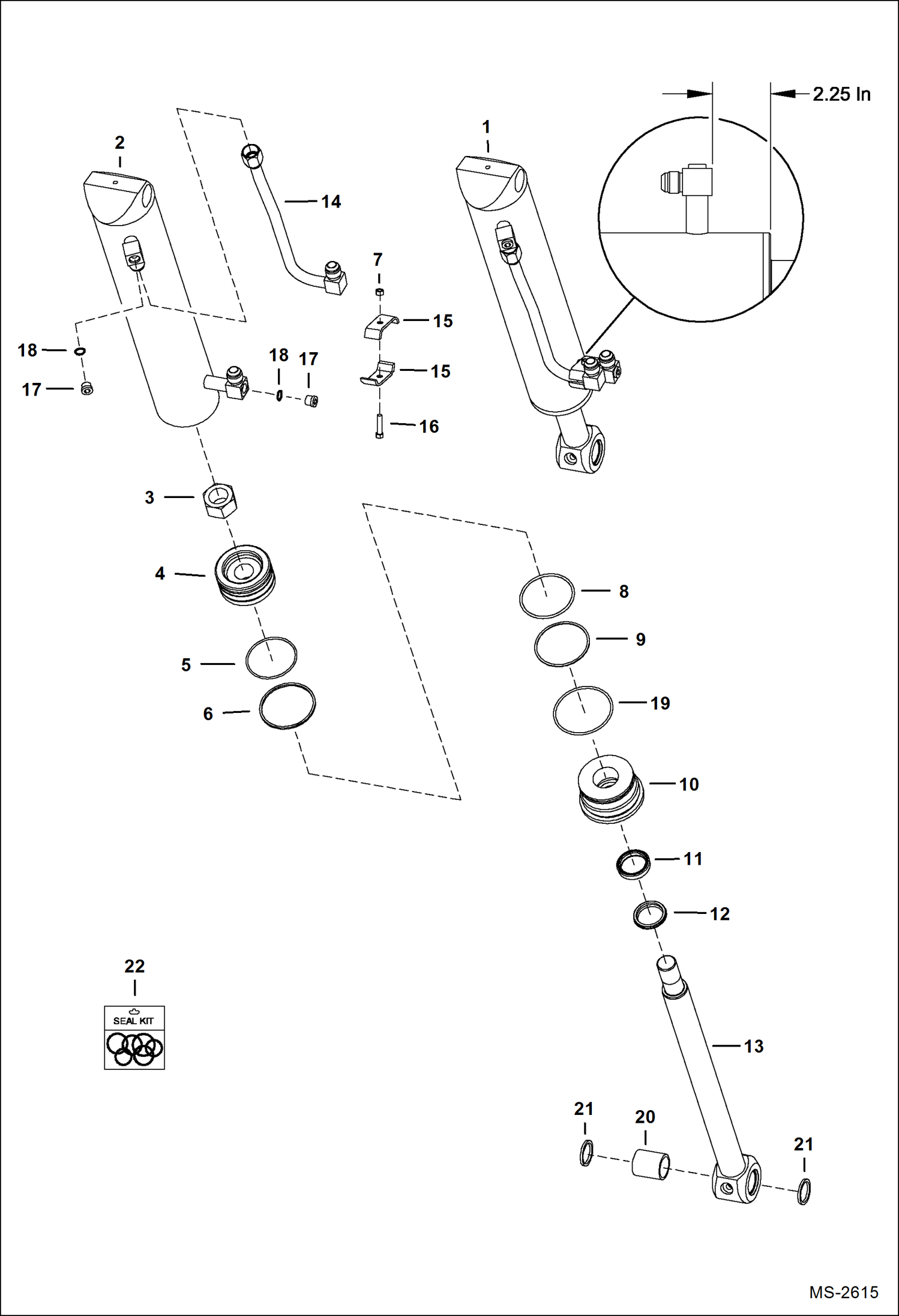 Схема запчастей Bobcat 600s - TILT CYTLINDER (Bobcat) (W/Replaceable Tubes) (S/N 13632 & Abv) HYDRAULIC SYSTEM