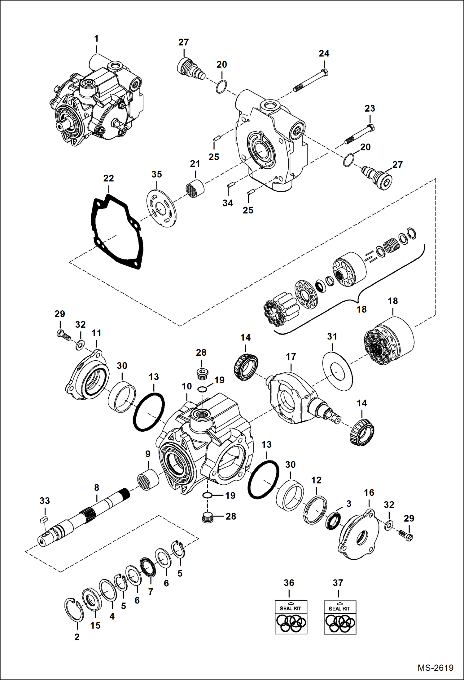 Схема запчастей Bobcat S-Series - HYDROSTATIC PUMP (Pulley End) HYDROSTATIC SYSTEM