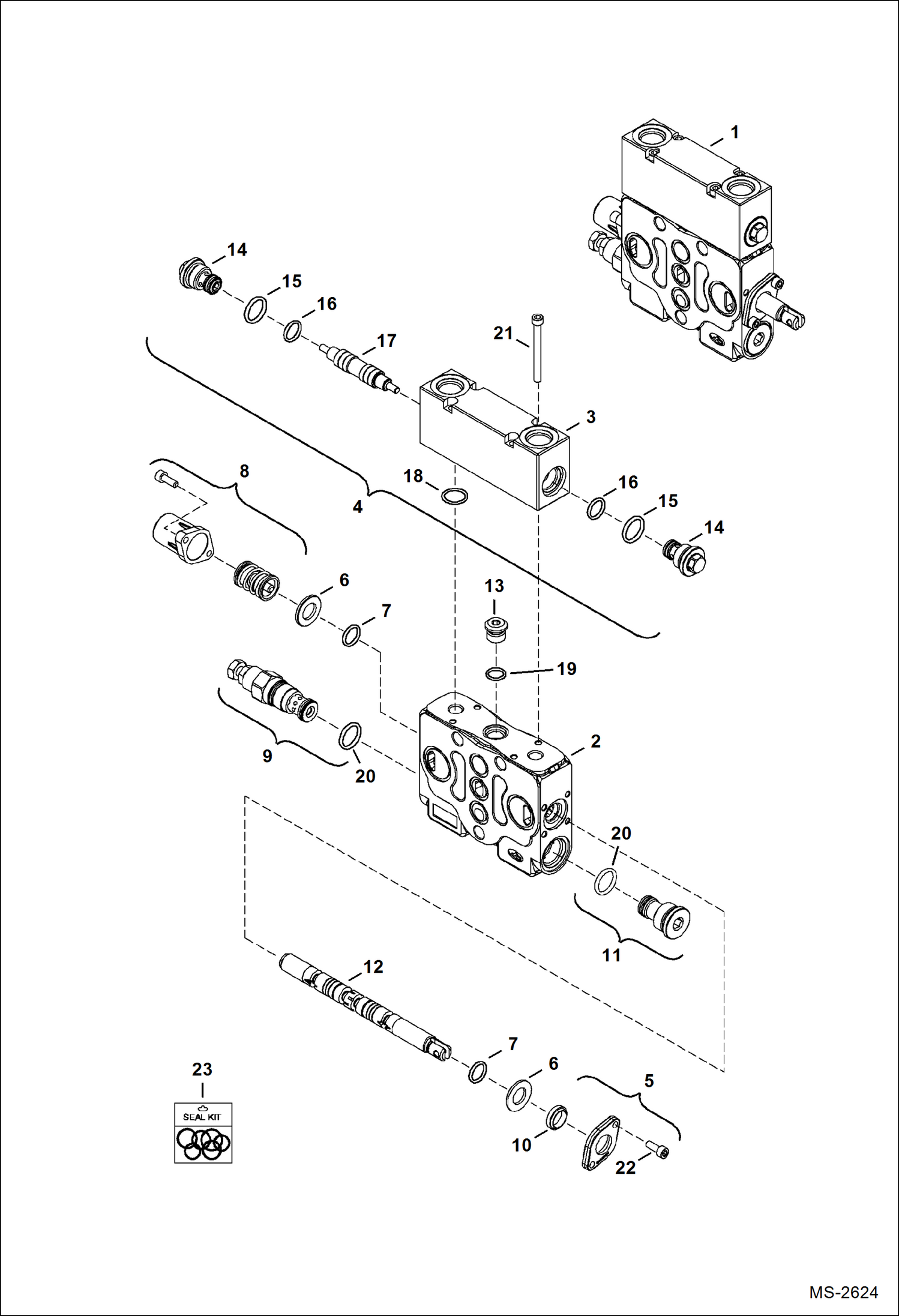 Схема запчастей Bobcat 325 - VALVE SECTION (Boom Swing) (S/N 232312387, 232412118-12127 & 12130 & Above) HYDRAULIC SYSTEM