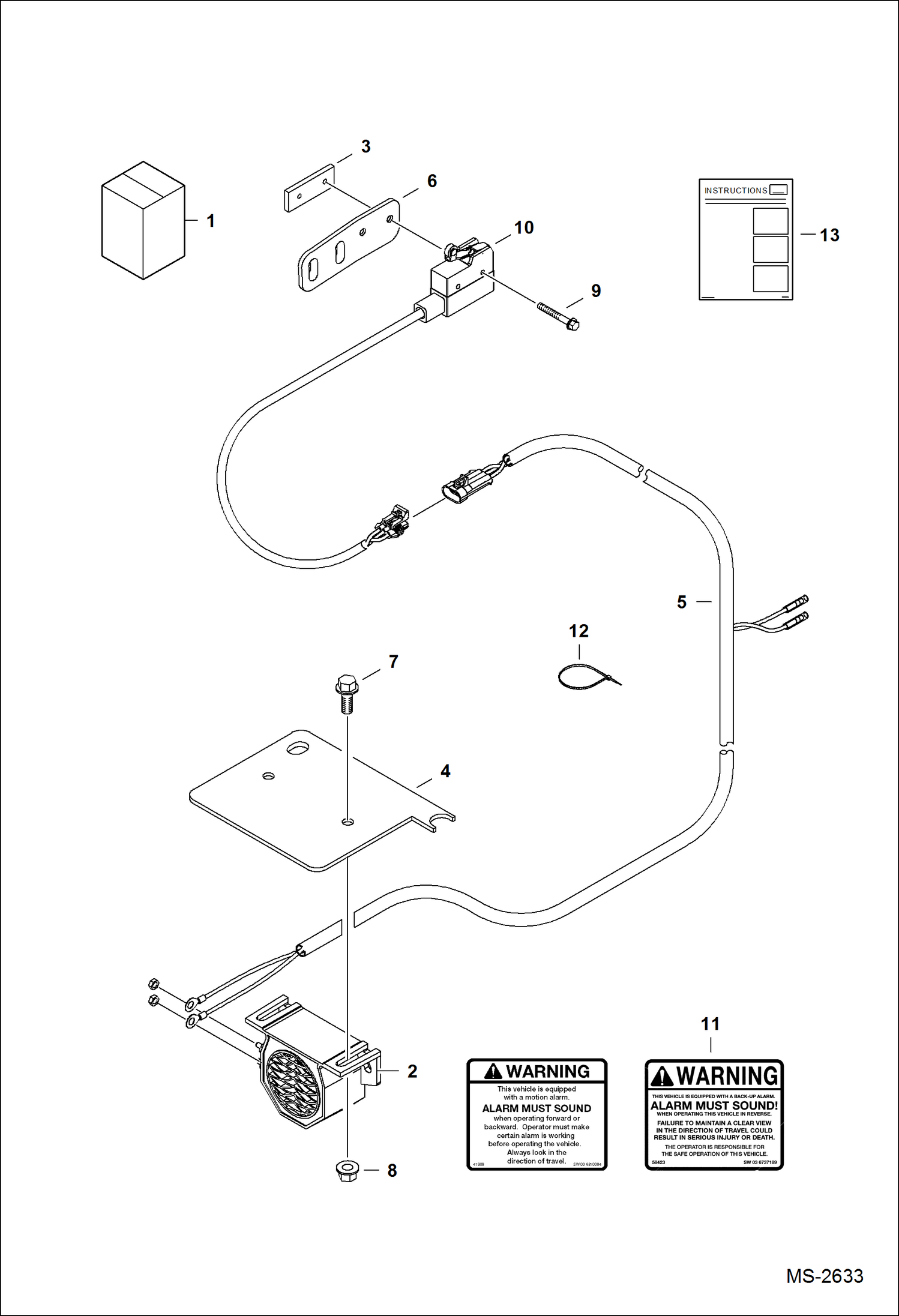 Схема запчастей Bobcat CT225 - BACK-UP ALARM KIT ACCESSORIES & OPTIONS