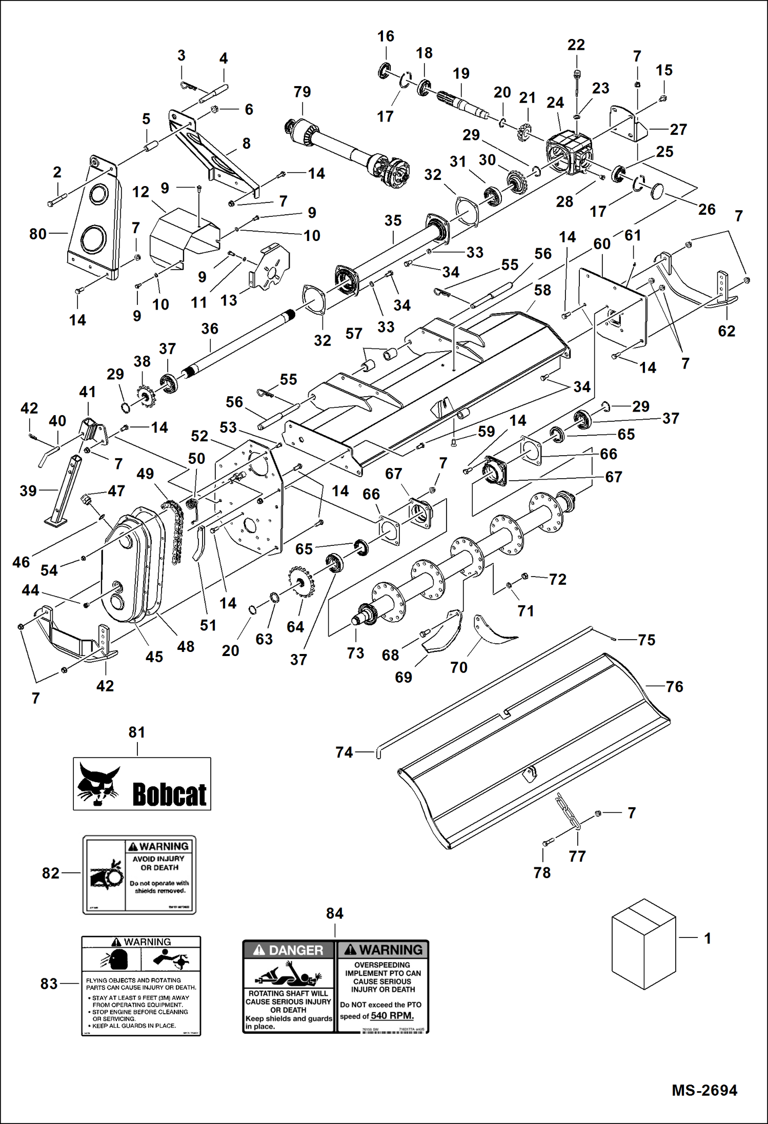 Схема запчастей Bobcat TILLER - TILLER (3TIL48 ADL7) Компактные тракторы