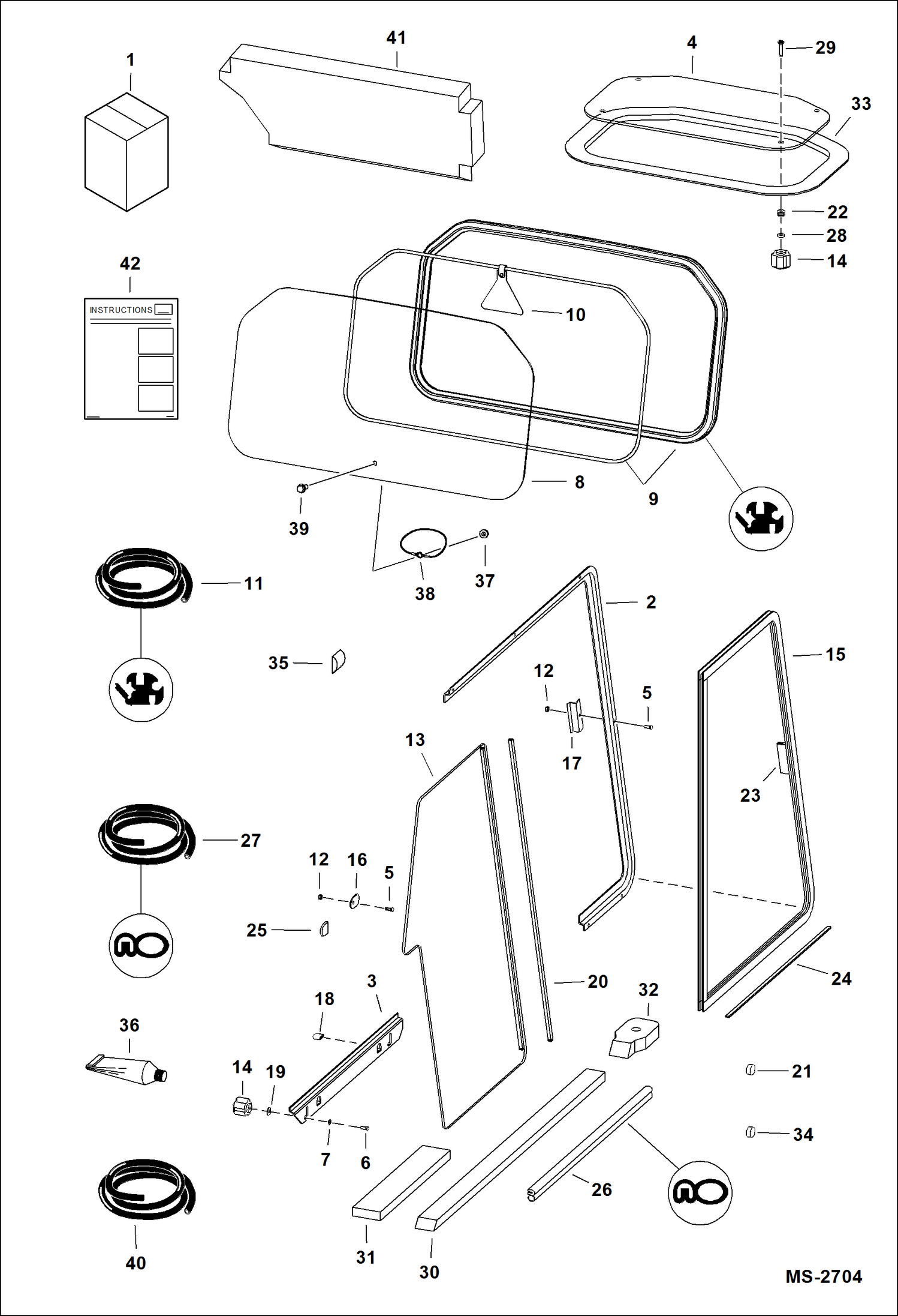Схема запчастей Bobcat A-Series - CAB WINDOWS (Top, Rear & Side) ACCESSORIES & OPTIONS