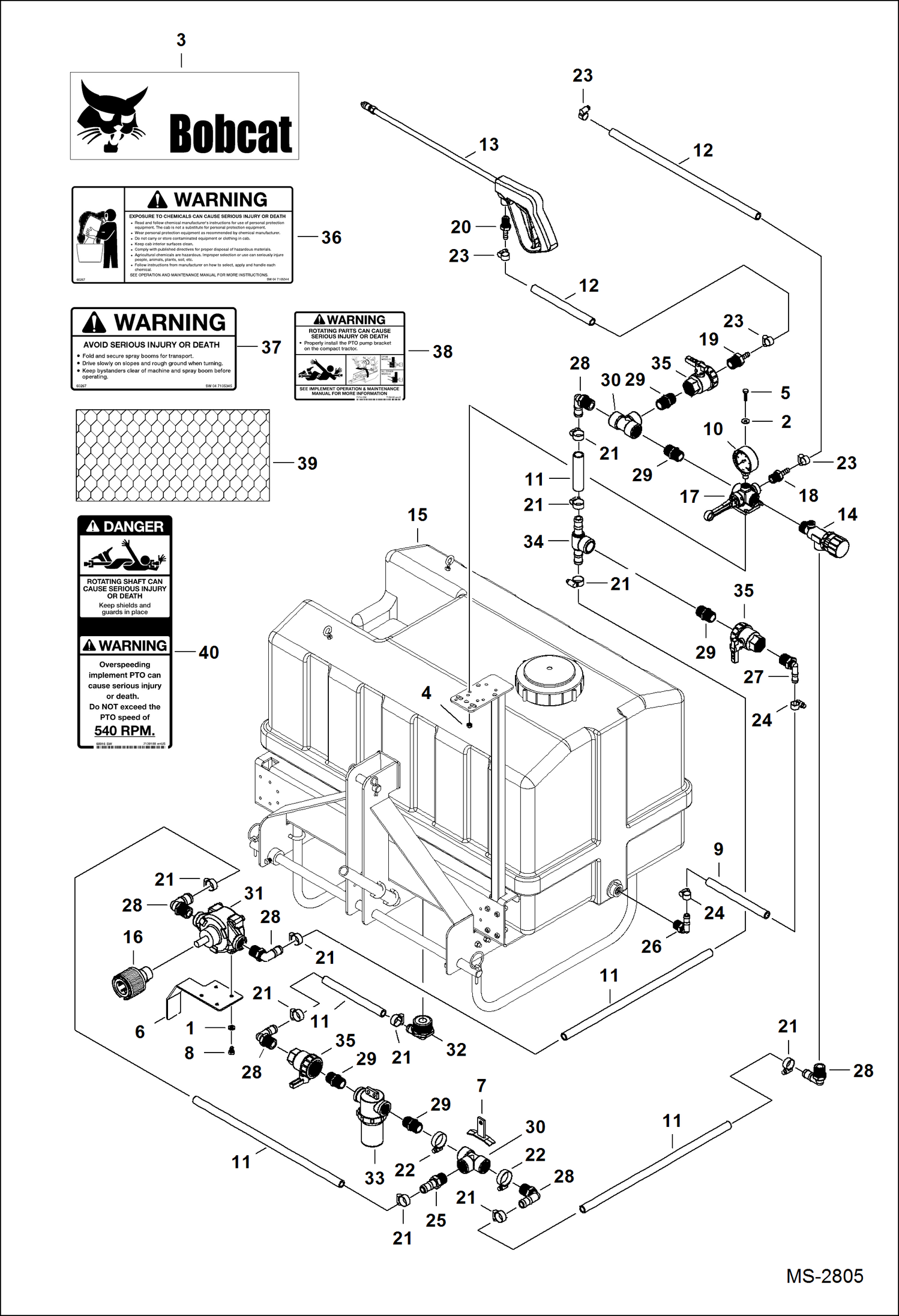 Схема запчастей Bobcat SPRAYER - SPRAYER 3PT (Plumbing & Decals) (ABKT) Компактные тракторы