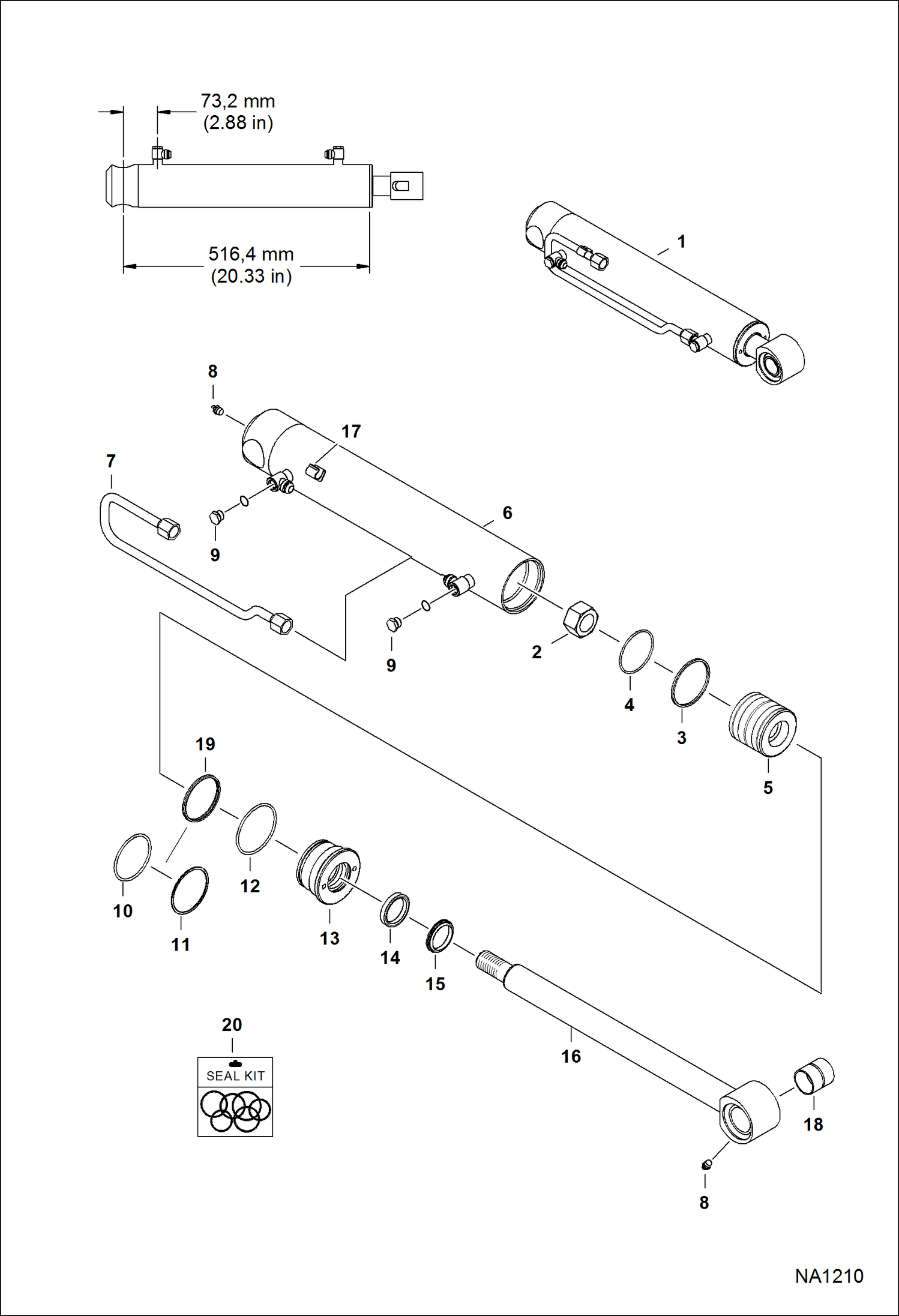 Схема запчастей Bobcat A-Series - TILT CYLINDER (RH) (516,4 mm - 20.33 Case Tube Length) HYDRAULIC SYSTEM