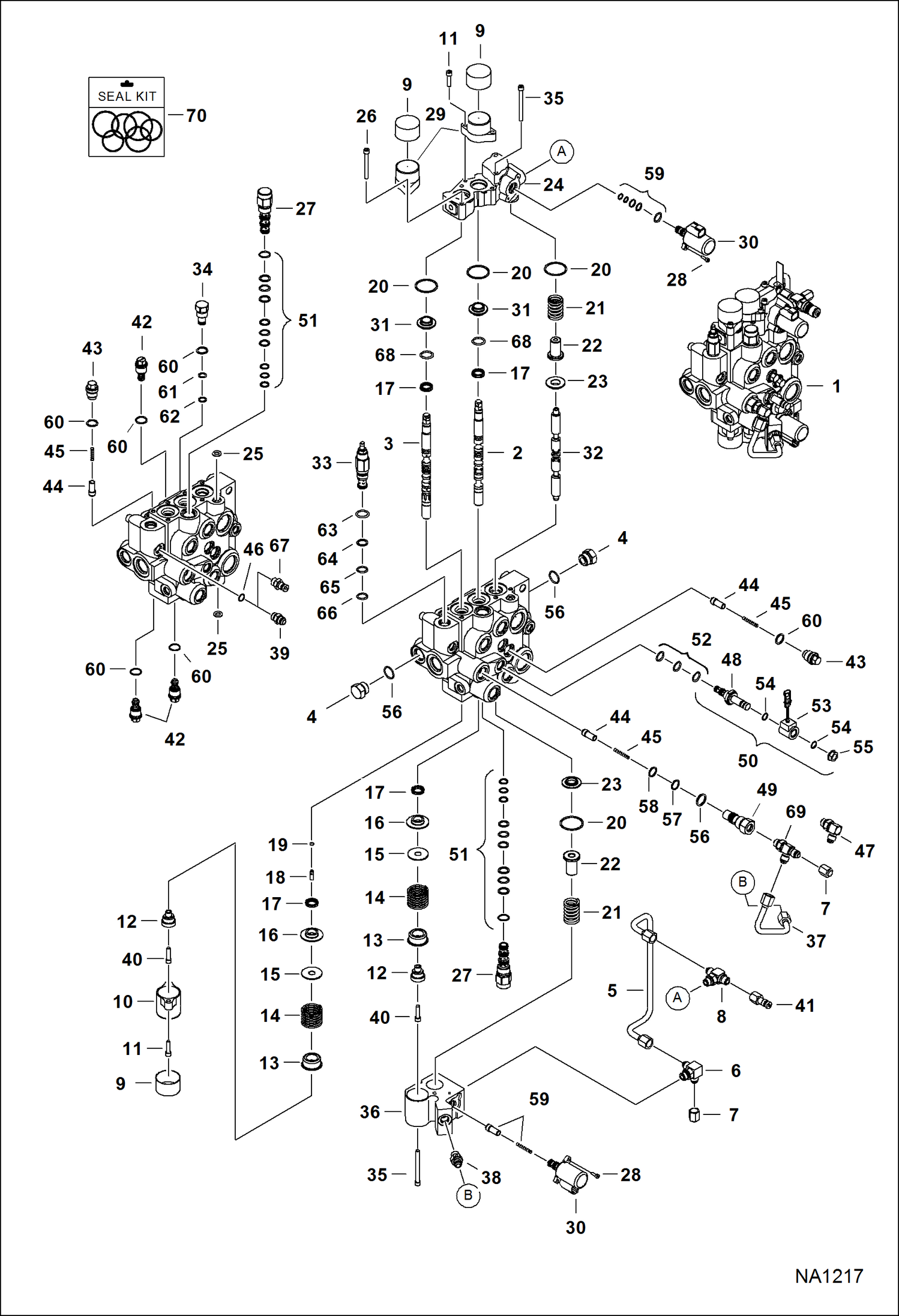 Схема запчастей Bobcat A-Series - HYDRAULIC CONTROL VALVE (Two Piece Detent Block) (S/N A3P611001 - 12367, A3P711001 - 12208) HYDRAULIC SYSTEM