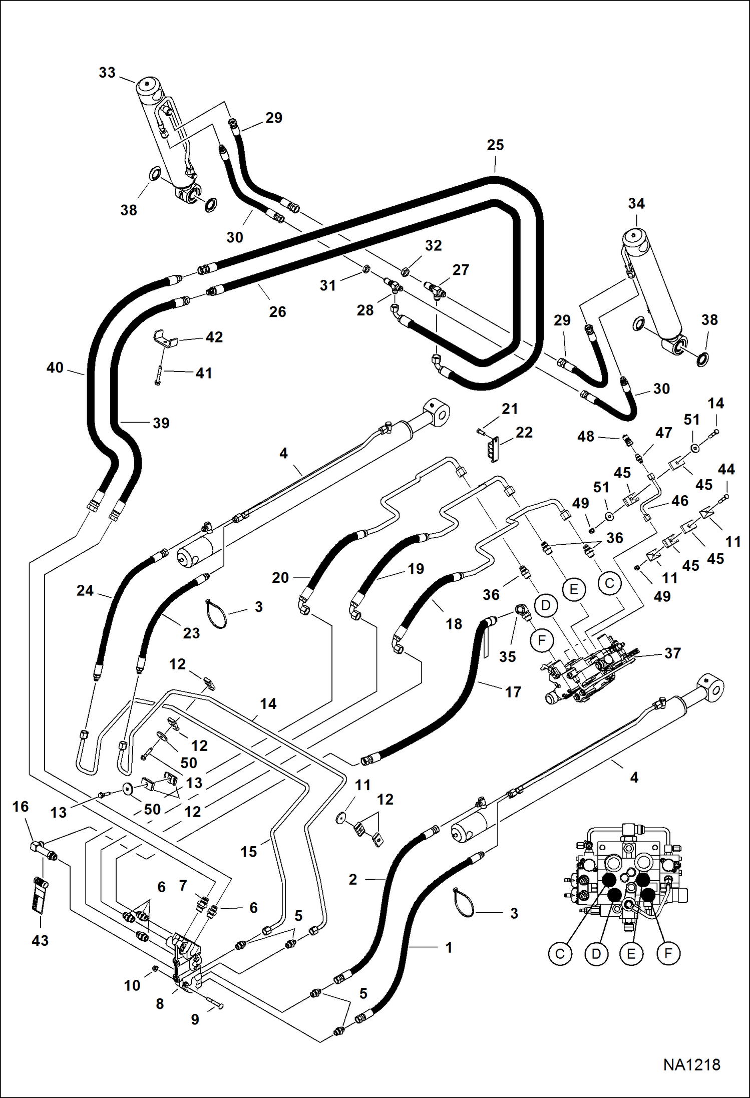 Схема запчастей Bobcat S-Series - HYDRAULIC CIRCUITRY (W/BPV Junction Block) (S/N A3NT11001 - 12656, A3NU11001 - 11159) HYDRAULIC SYSTEM