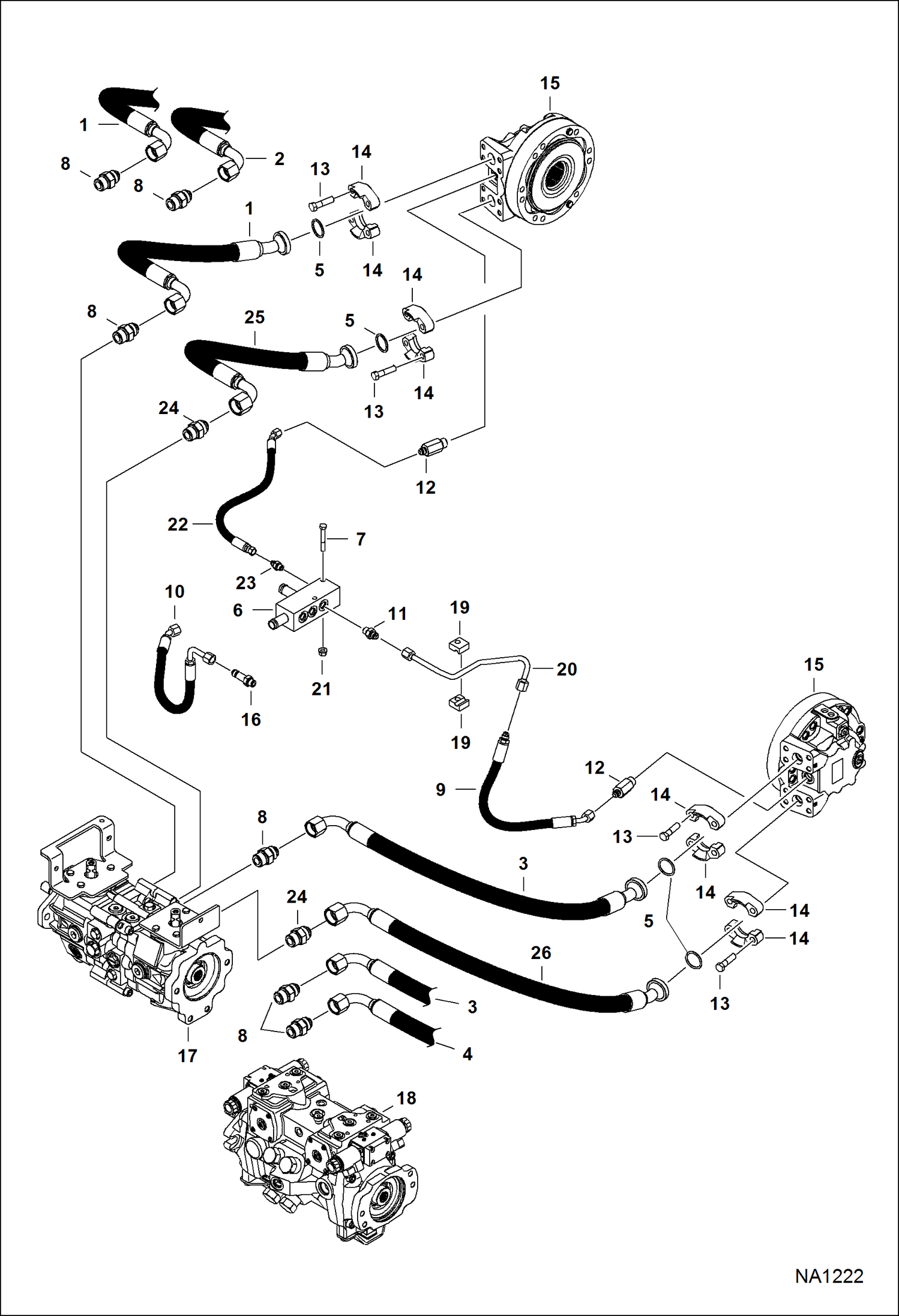 Схема запчастей Bobcat S-Series - HYDROSTATIC CIRCUITRY (Single Speed Motor) HYDROSTATIC SYSTEM