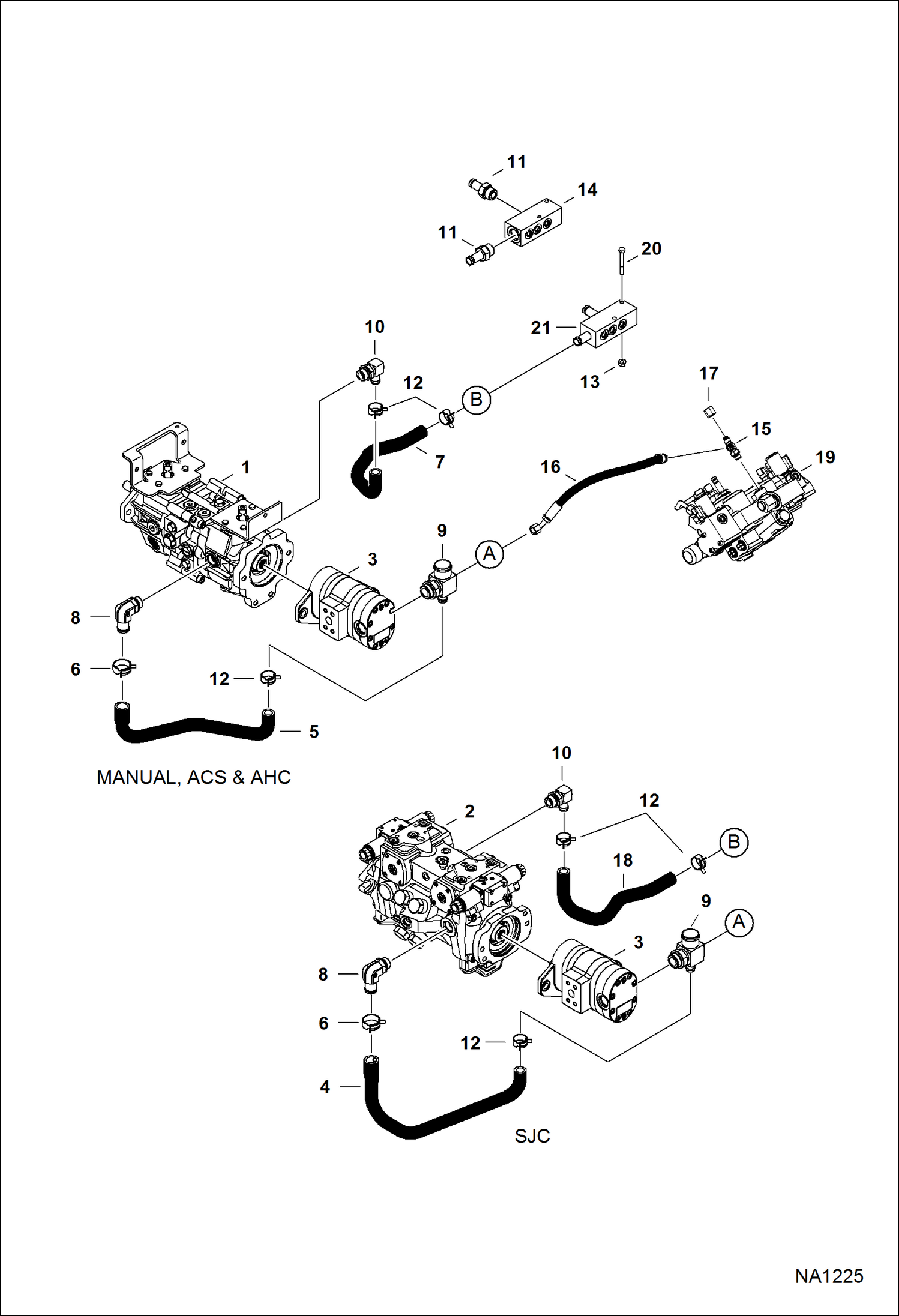 Схема запчастей Bobcat S-Series - HYDROSTATIC CIRCUITRY (Hydrostatic Pump) (Case Drain Manifold) HYDROSTATIC SYSTEM